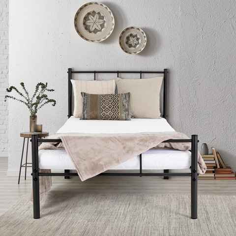 ML-DESIGN Metallbett Bett mit Kopfteil und Lattenrost robust auf Stahlrahmen, Gästebett 90x200 cm mit Kopfteil Schwarz leichte montage