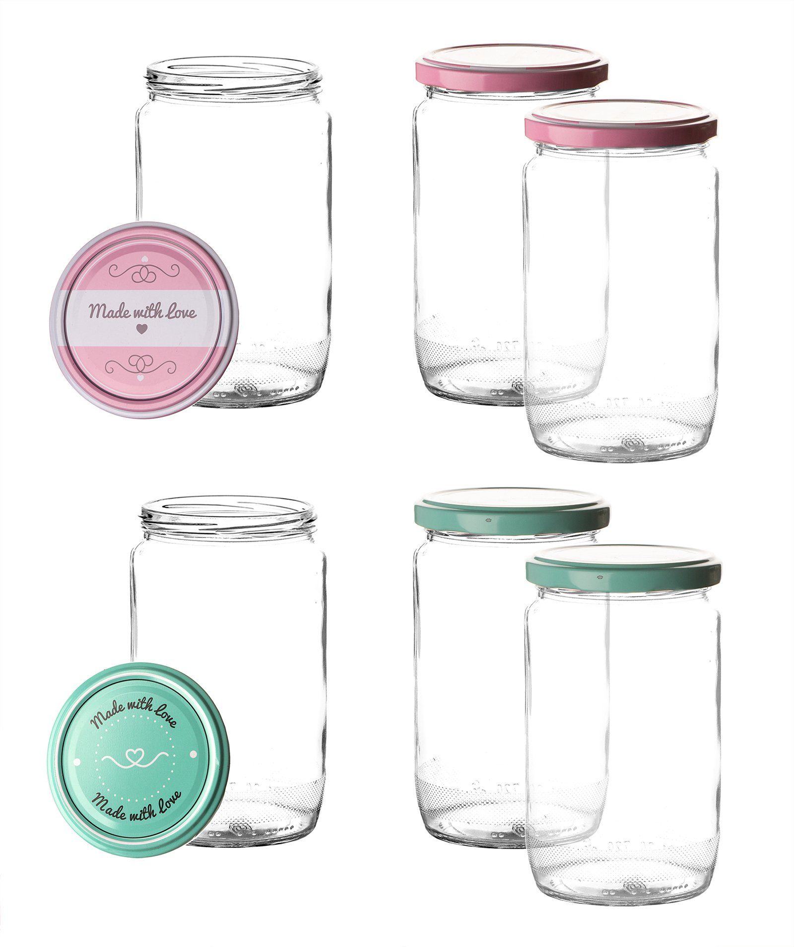 BigDean Einmachglas 6er Set Einmachgläser mit Deckel in rosa und pastell-grün 720 ml, Glas, Einweckglas, Sturzglas