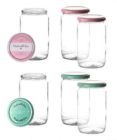 BigDean Einmachglas 6er Set Einmachgläser mit Deckel in rosa und pastell-grün 720 ml, Glas