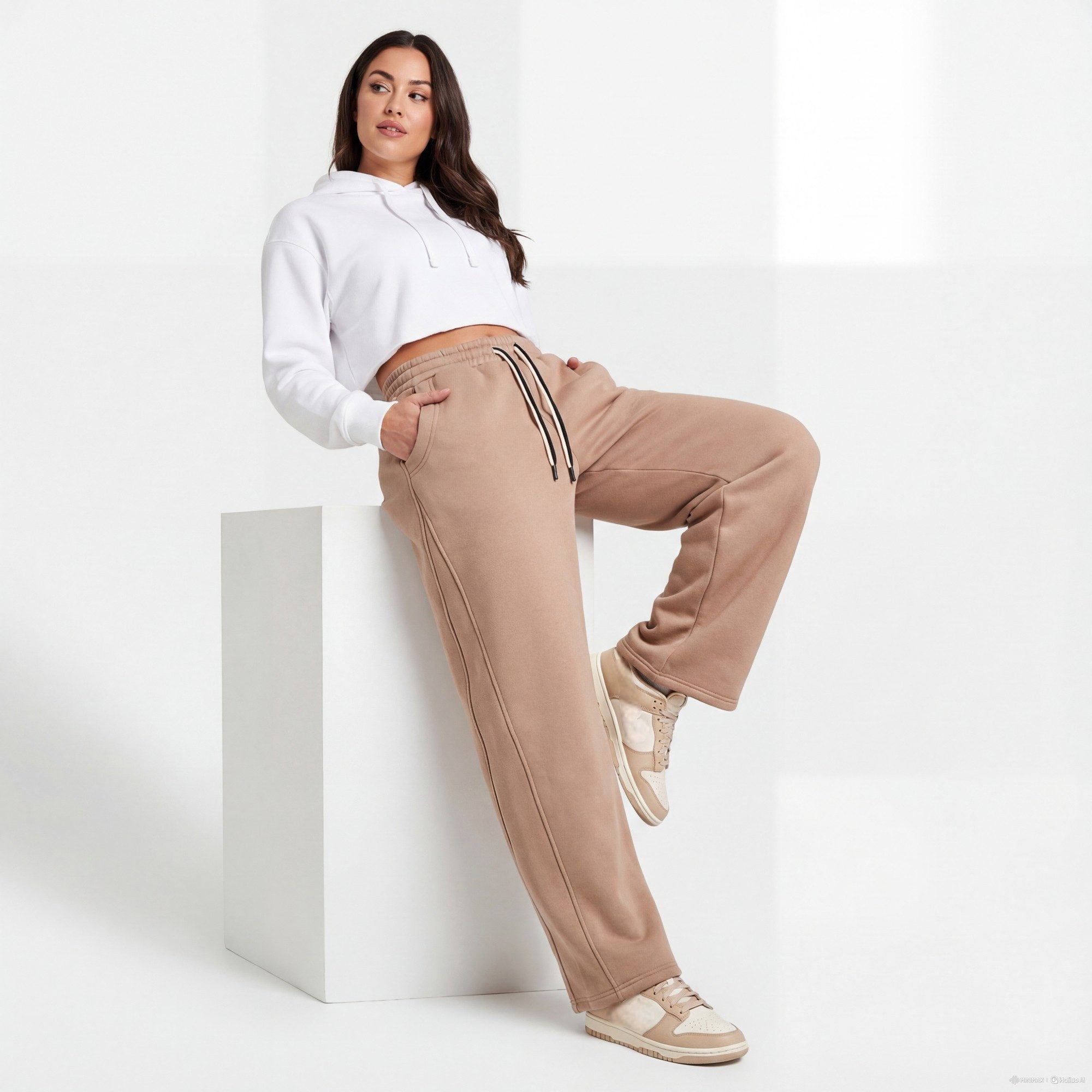 May Gem Jogginghose Damen Thermo Jogger Barrel Hose gefütterte Jogpants Kontrast-Schnürung bestehen aus 2 Bindebändern