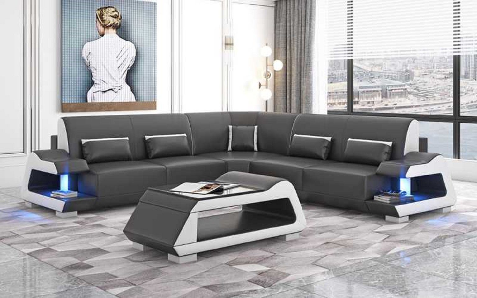 JVmoebel Ecksofa Luxus Ecksofa L Form Sofa Eckgarnitur Wohnzimmer Sofas, 3 Teile, Made in Europe Schwarz
