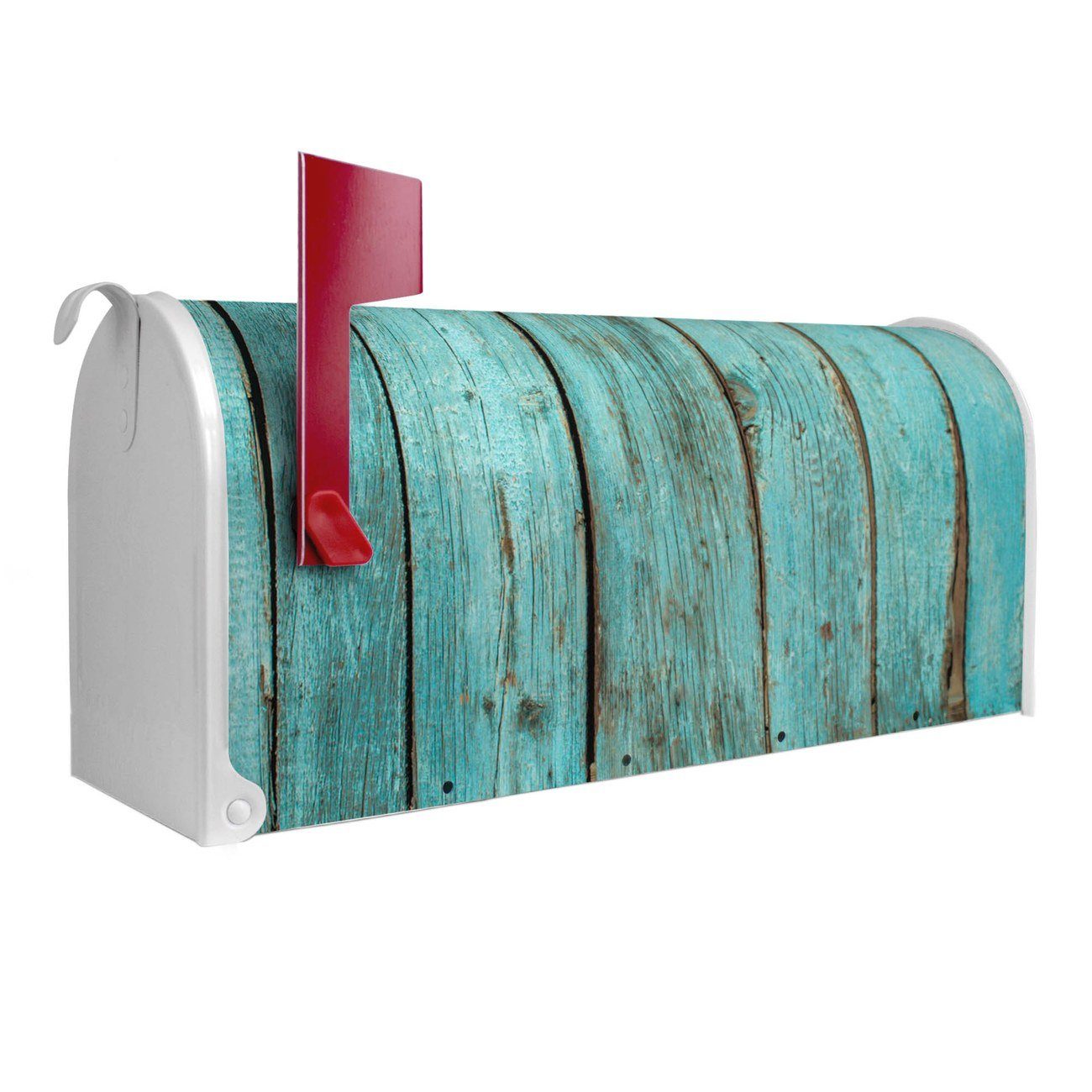 banjado Amerikanischer Briefkasten Mailbox Blaues Holz (Amerikanischer Briefkasten, original aus Mississippi USA), 22 x 17 x 51 cm weiß