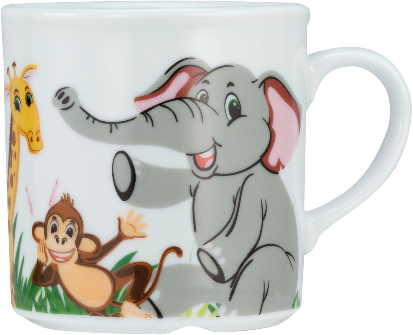 CreaTable Kindergeschirr-Set Zoo (3-tlg), 1 Personen, Porzellan, Dekor mit lustigen Zoobewohnern, Made in Europe, 3 Teile, für 1 Person