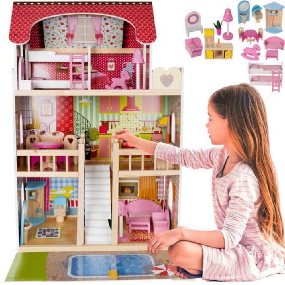 ISO TRADE Puppenhaus Holzhaus Puppen Kinderspielzeug, (SparSet, 1tlg
