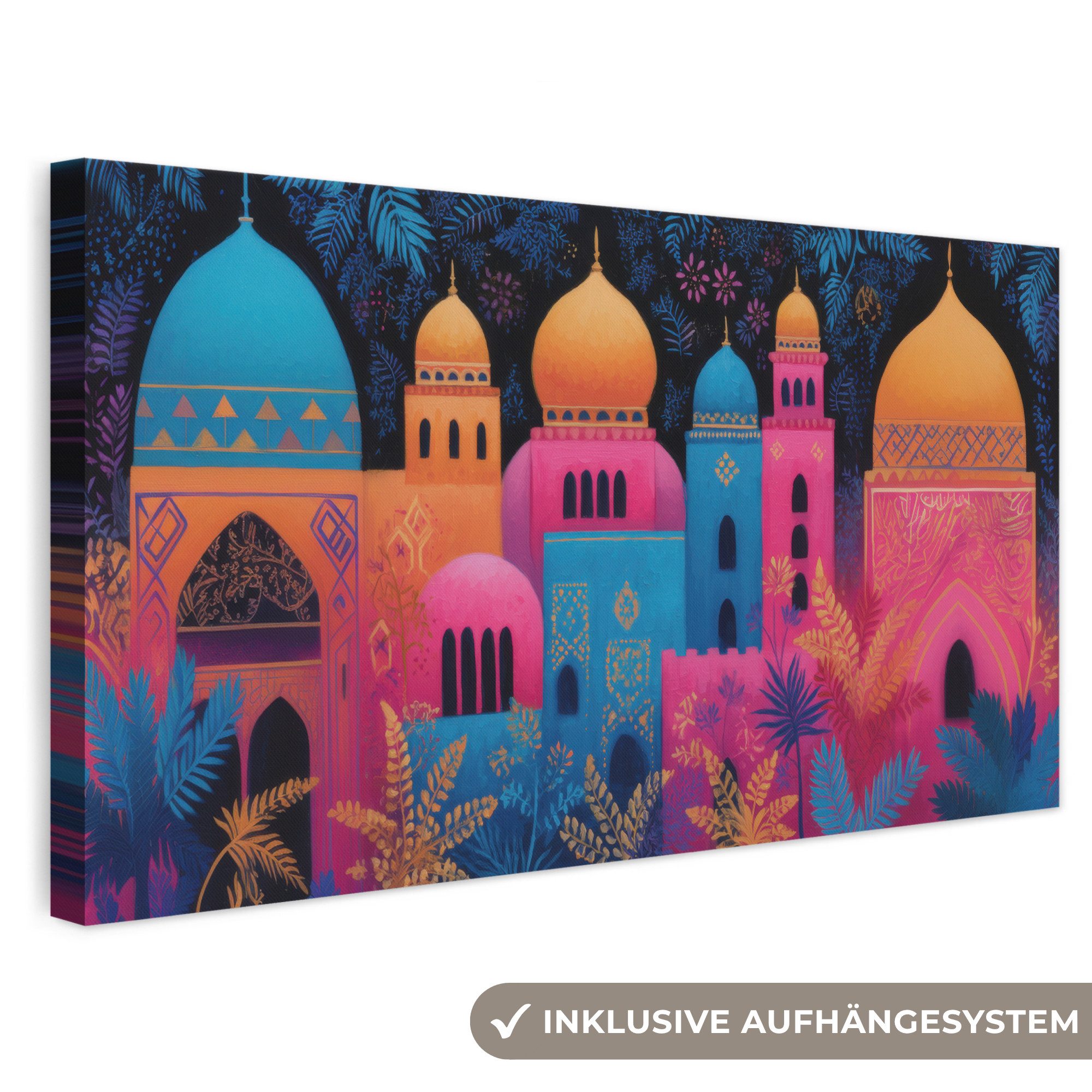 OneMillionCanvasses® Leinwandbild Panorama Bunt - Stadt - Nacht - Islamisch, Fotodruck (1 St), Wandbild, Deko Schlafzimmer Wohnzimmer Flur 40x20 cm