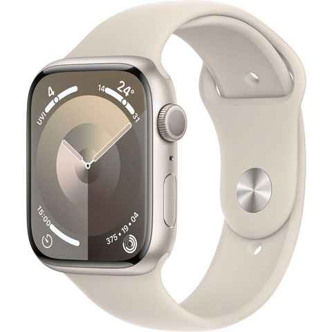 Apple Watch Series 9 GPS Aluminium 45mm M/L Smartwatch (4,5 cm/1,77 Zoll, Watch OS 10), Sport Band