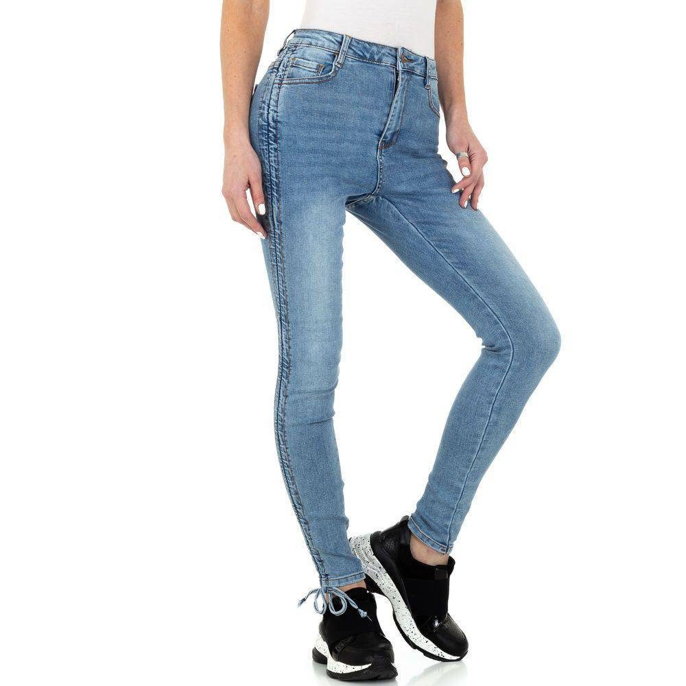 Skinny Skinny-fit-Jeans Used-Look in Ital-Design Blau Stretch Damen Freizeit Jeans