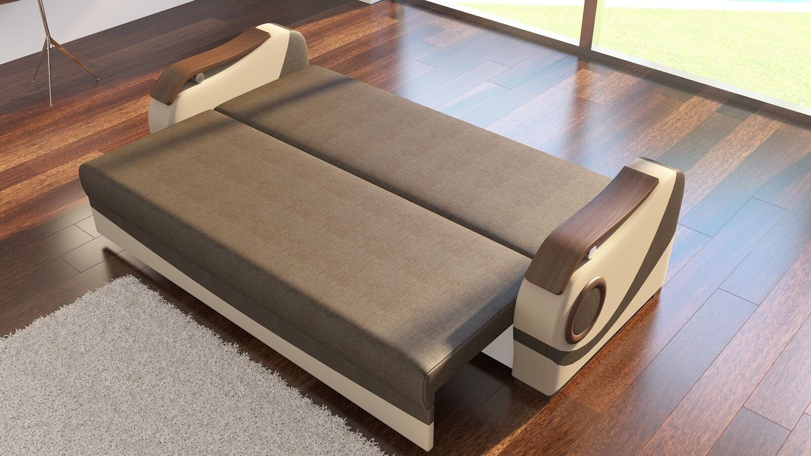JVmoebel Sofa Sofagarnitur Puerto 3+1+1 Polster mit in Couch Set Bettfunktion Made Europe Braun/Beige Sofas