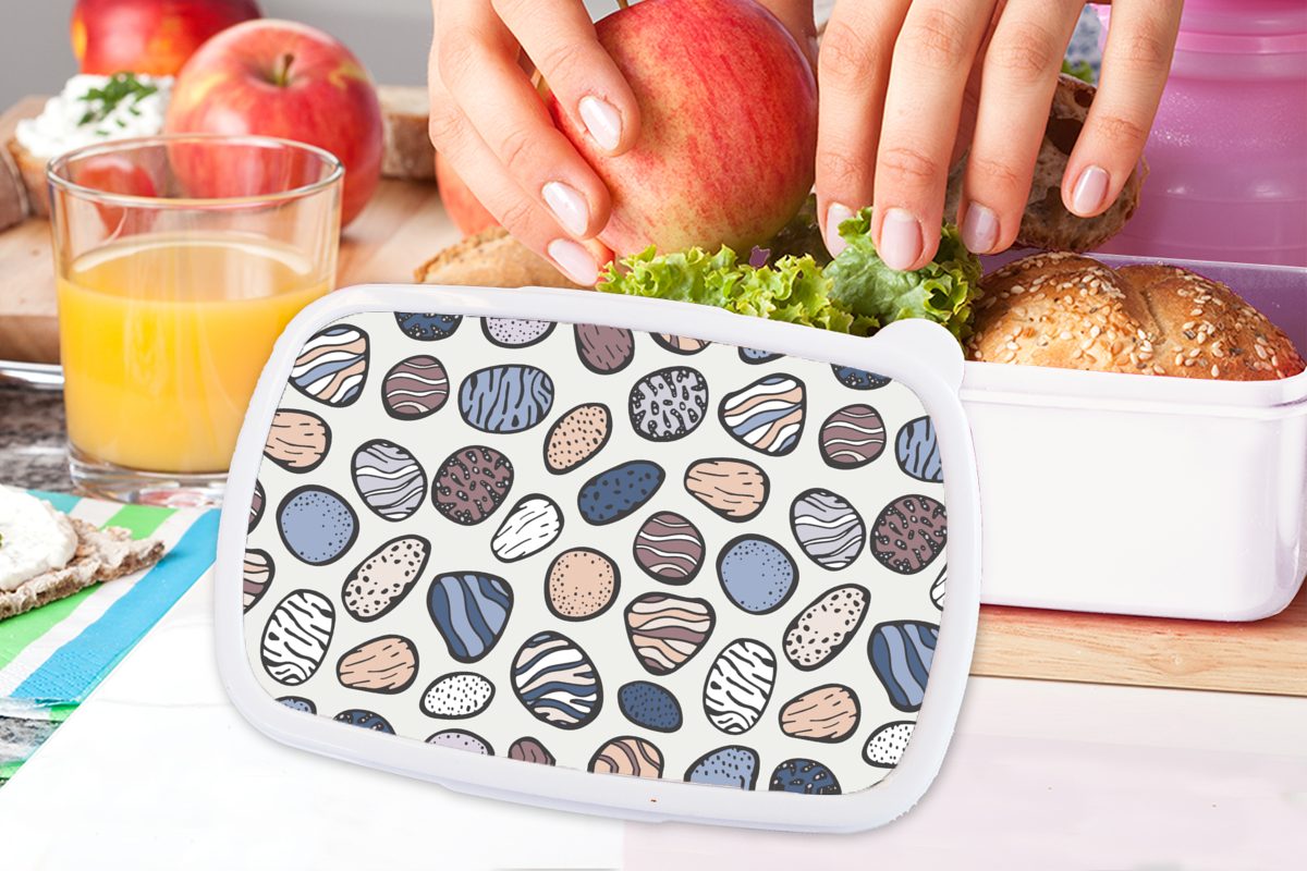 MuchoWow Lunchbox Steine (2-tlg), für Brotbox und und Kunststoff, Kinder Erwachsene, Brotdose, für Zen, Muster - weiß Jungs - Mädchen
