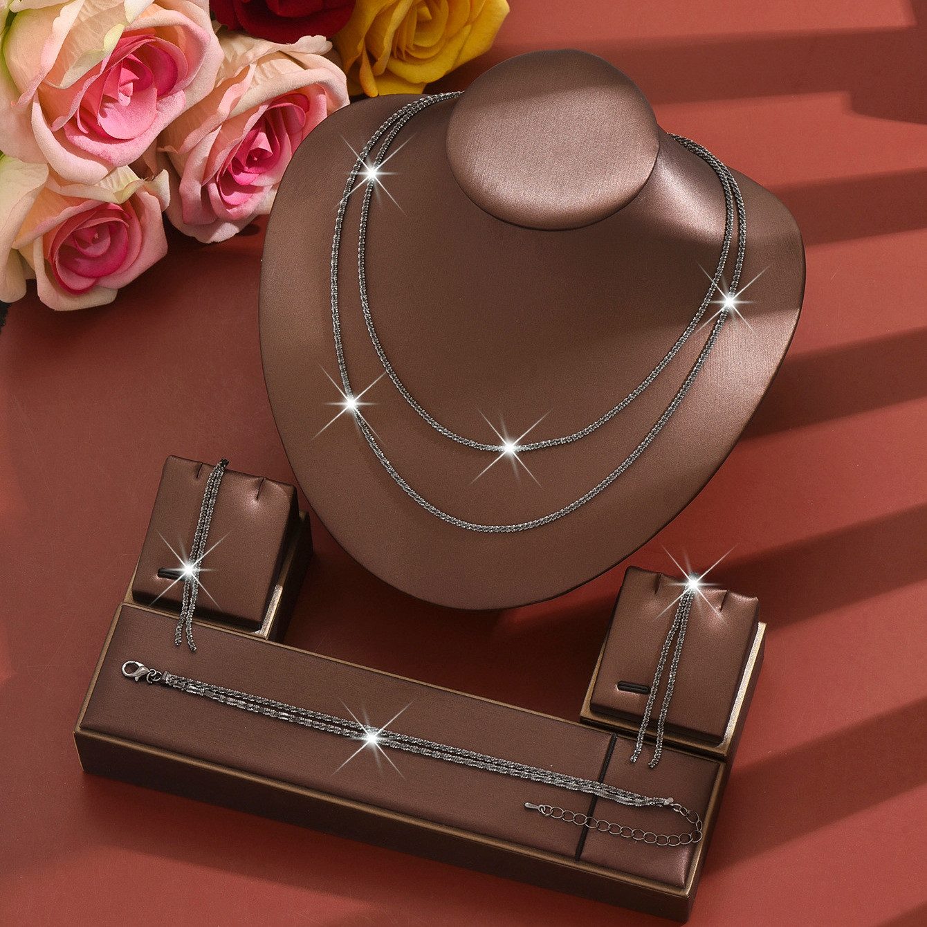 Bextsrack Schmuckset Damenschmuck-Set, 3-teilig mit Ohrringen, Halskette un günstig online kaufen