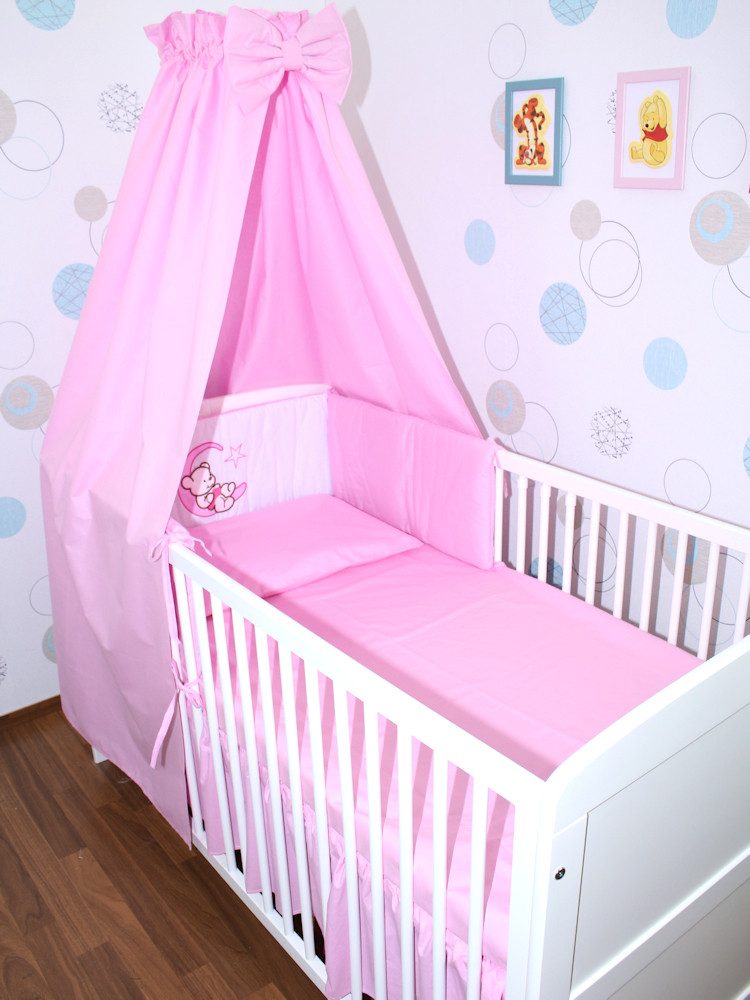 Primawela Babybettwäsche Baby Bettset -5-6 teiliges Set mit Vollstoff Himmel Nestchen- BÄRCHEN, 5 teilig