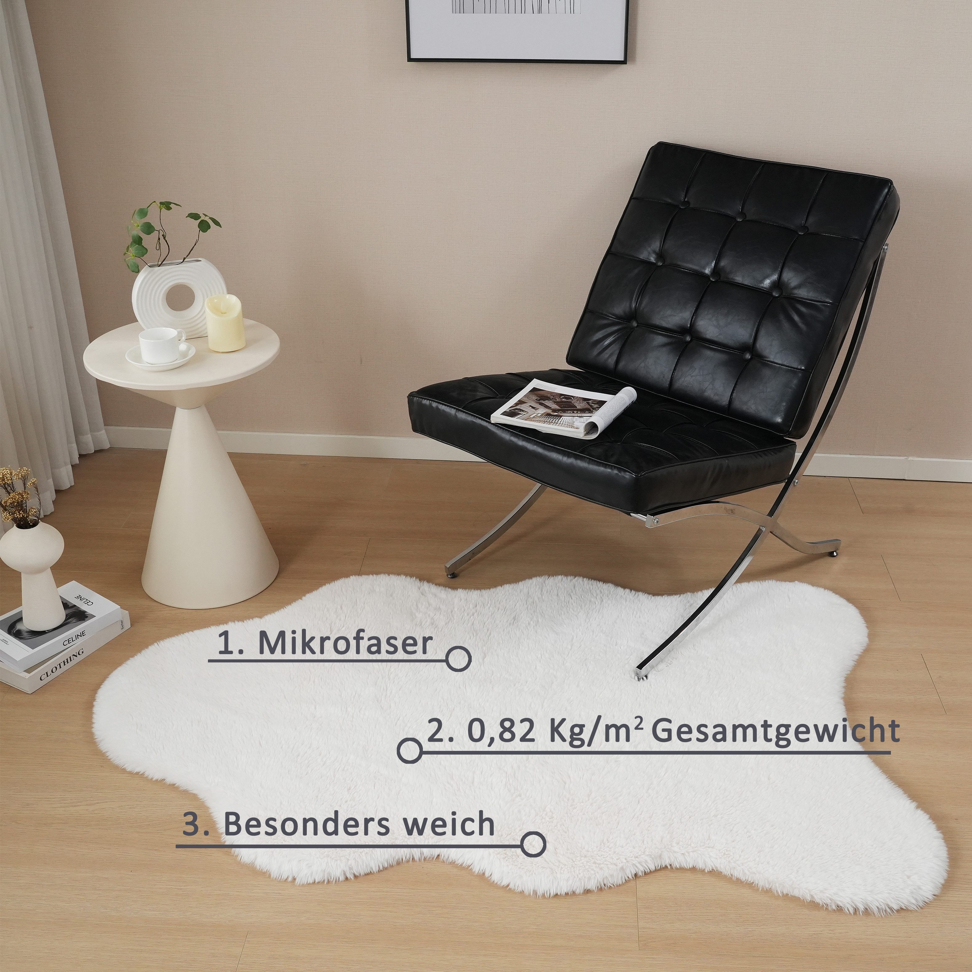 OTTO home Hochflor-Teppich Mollin, Fellform, leichter Glanz, rechteckig, Höhe: 30 mm, Kunstfell, Fellimitat, waschbar, flauschig, weich, Wohnzimmer – Bild 3 von 5