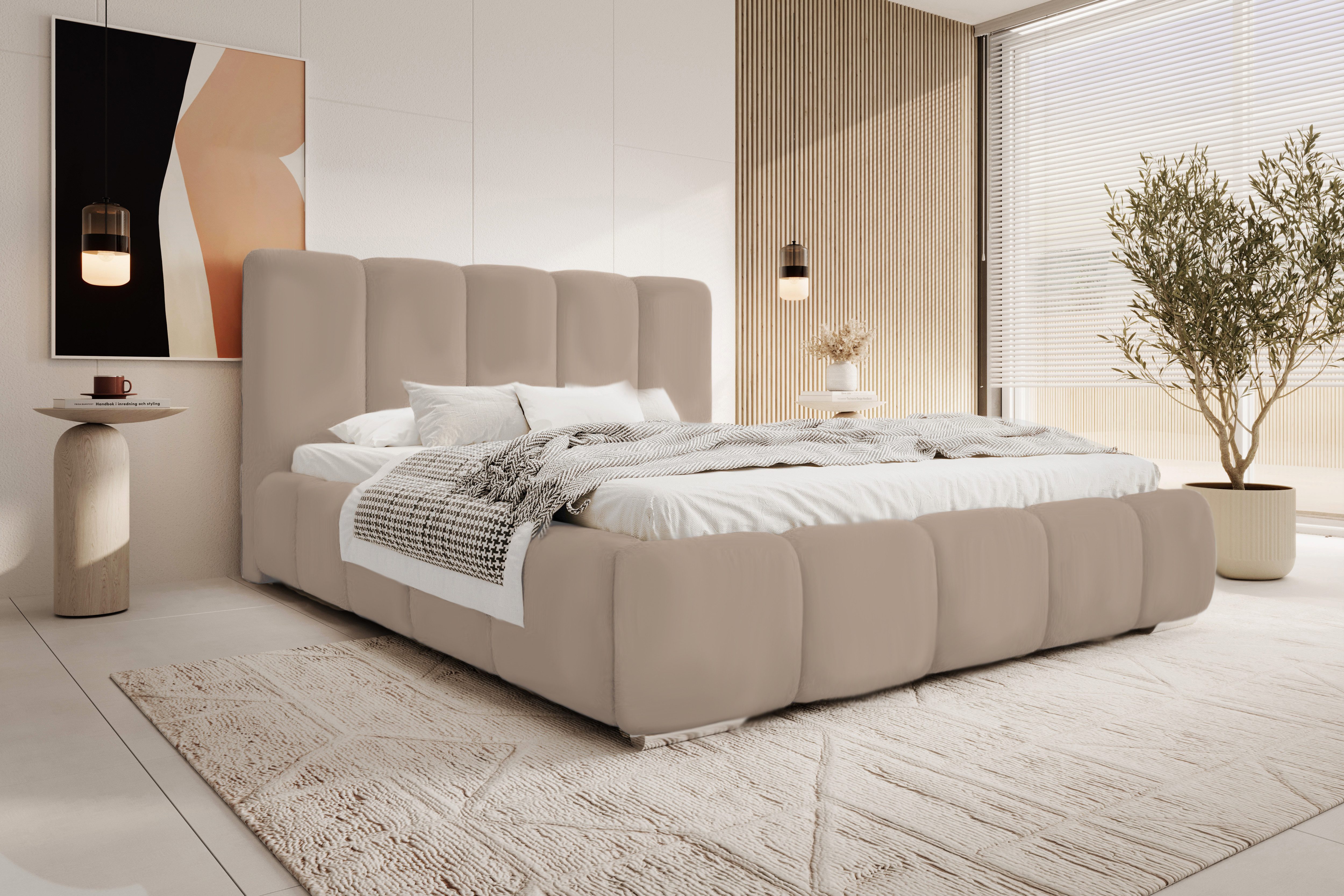 Compleo Polsterbett BUBBLE Velvet, Leistenlattenrost aus Holz, Modern bett