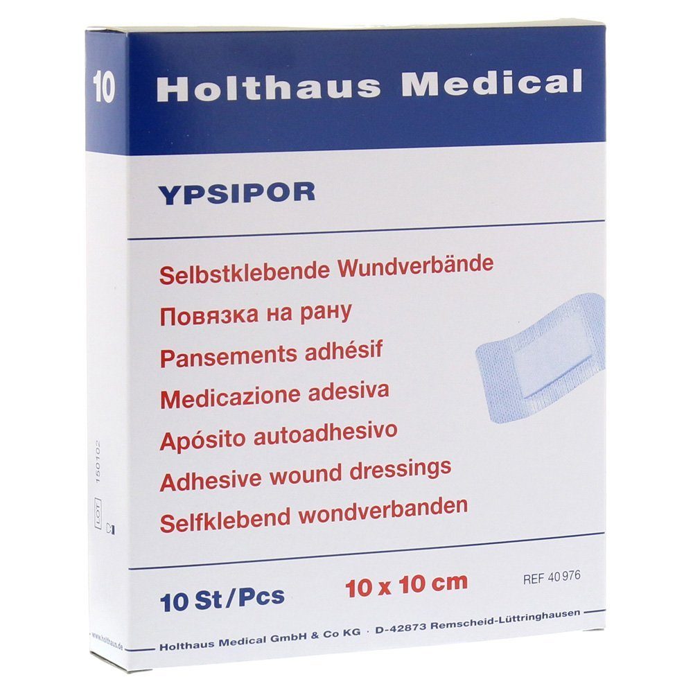 Holthaus Medical Wundpflaster YPSIPOR Wundverband, 10 x 10 cm, 10 Stück steril, Packung