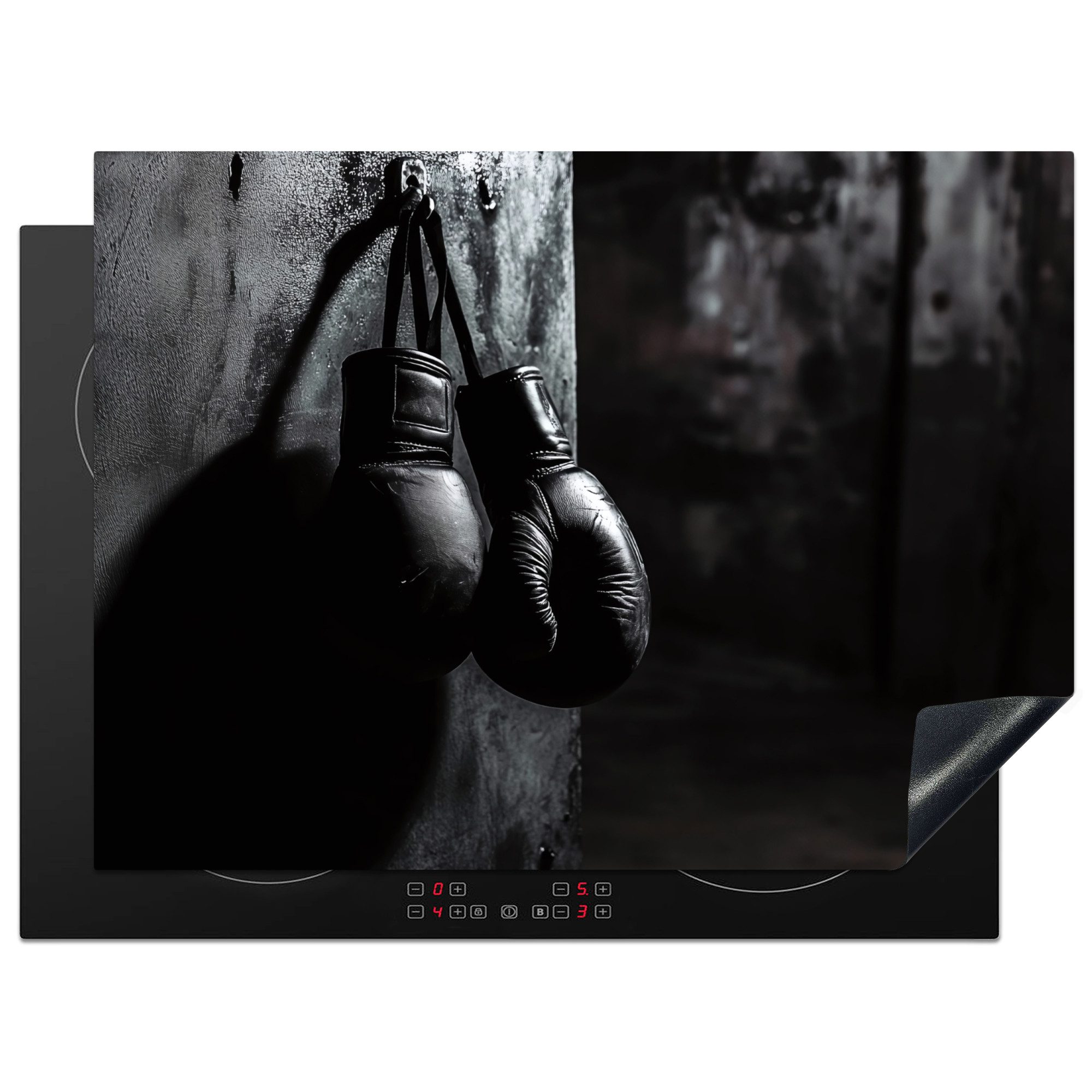 MuchoWow Herd-Abdeckplatte Boxhandschuhe - Wand - Dunkel - Schwarz, Vinyl, (1 tlg), Herdplattenabdeckung für Ceranfeld, Herdplatten Vinyl, 71x52 cm