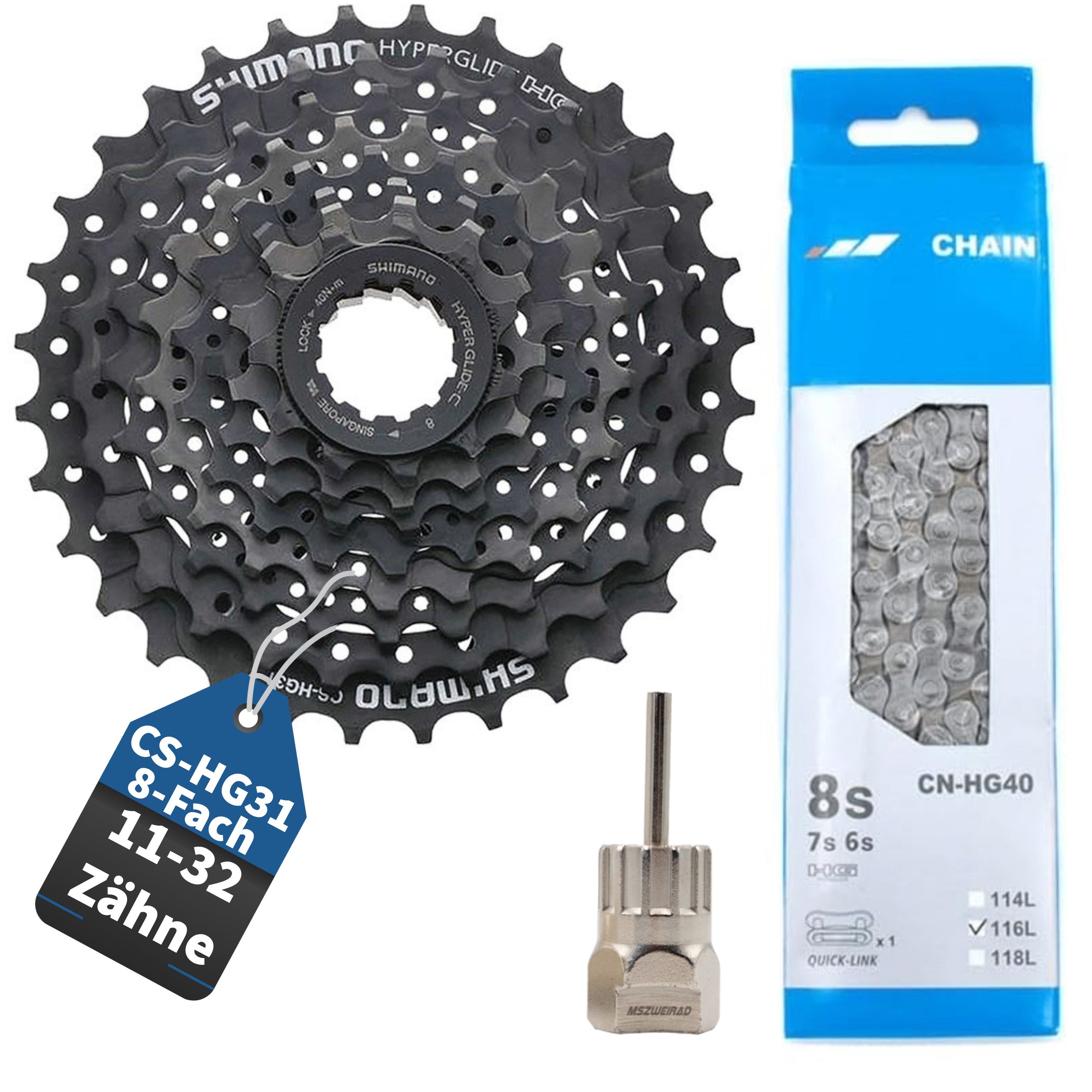 MSZweirad Fahrradketten MSZweirad Shimano Set Kassette CS-HG31 8-Fach + Kette +Werkzeug