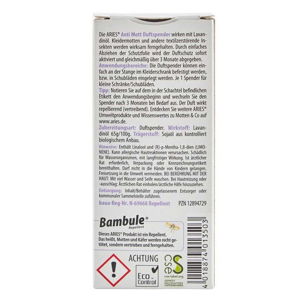 Aries Insektenspray Anti Mott - 2 Duftspender gegen Textilmotten