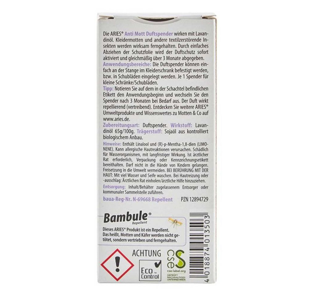 Thumbnail - Aries Insektenspray Anti Mott - 2 Duftspender gegen Textilmotten