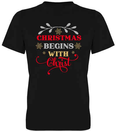 G-graphics T-Shirt Christmas begins with Christ Herren T-Shirt, mit trendigem Frontprint, Aufdruck auf der Vorderseite, Spruch/Sprüche/Print/Motiv, für jung & alt