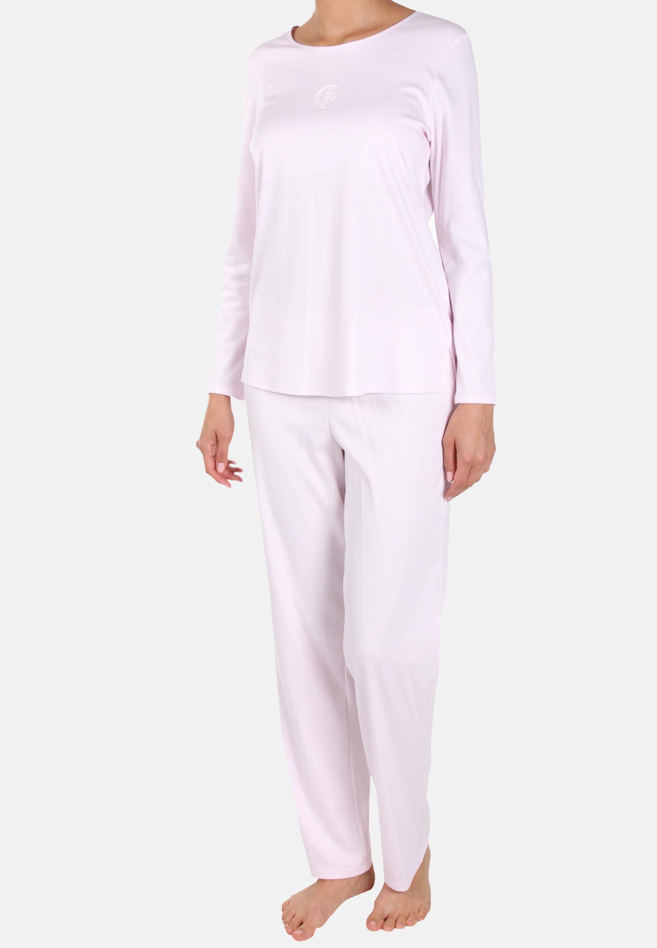Féraud mit tlg) Basic - Pyjama langen Pyjama Ärmeln Rose Schlafanzug 2 Baumwolle (Set, -
