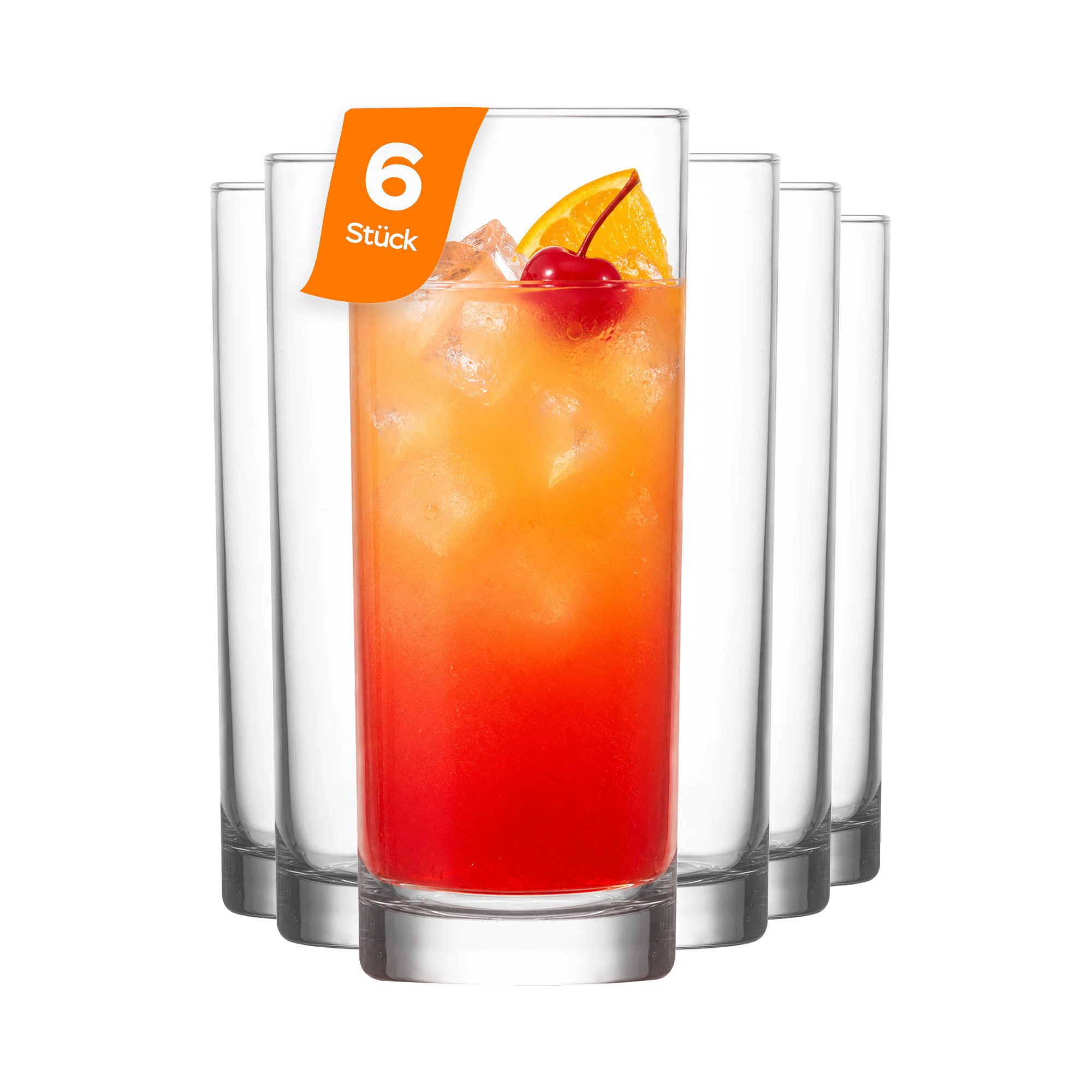 LAV Gläser-Set Liberty Longdrinkglas, 6-tlg., Glas, 6er Set, 360ml, ideal für Longdrinks, Wasser, Softdrinks, Säfte