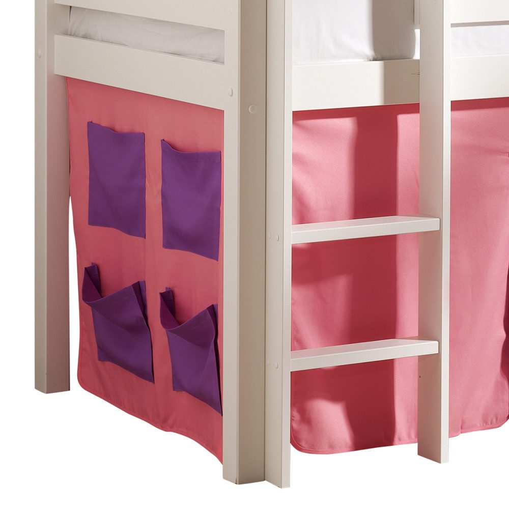 Lomadox Hochbett PINOO-12 Bella in Kiefer massiv weiß lackiert 210/114/106 cm