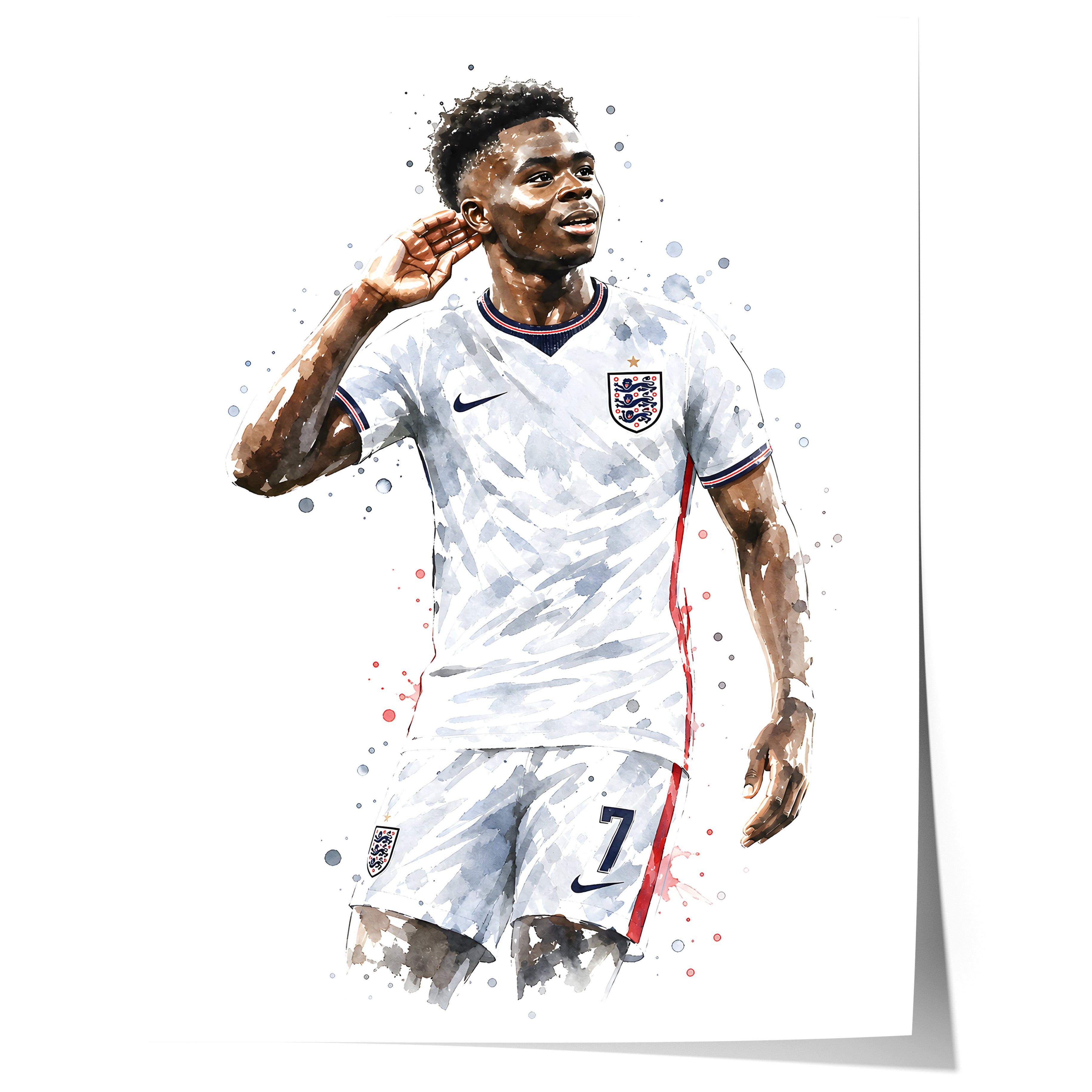 JUSTGOODMOOD Poster England Fussball Geschenkidee Aquarell Sport Wandbild Deko Print ohne, (1 St)