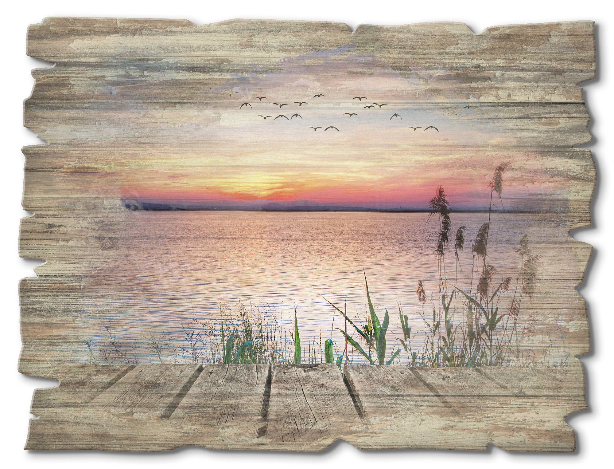der in Holzbild Der Artland den See (1 St) Gewässer Farben Wolken,