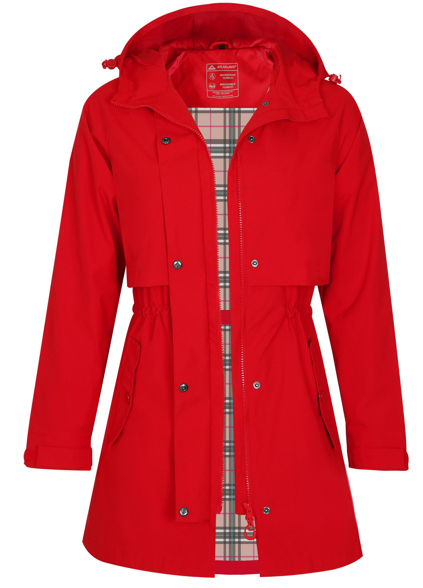 ATLASLAVA Regenjacke Damen Regenmantel Wasserdicht Kapuze Women Rain Jacke (1-St) Übergangsjacke Outdoor Frühling Sommer Herbst