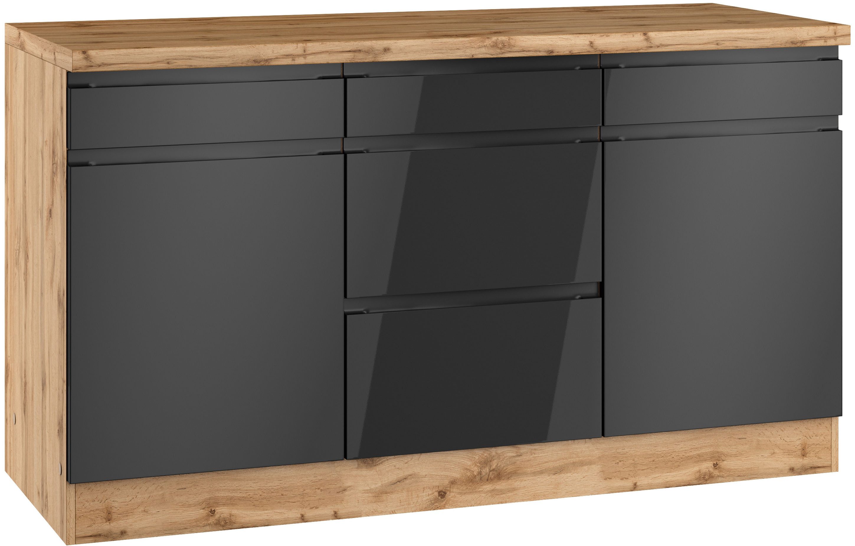 KOCHSTATION Unterschrank KS-Virginia,neu in verbesserter Ausführung Breite 150 cm, 2 Türen, 3 Schubkästen, 2 Auszüge