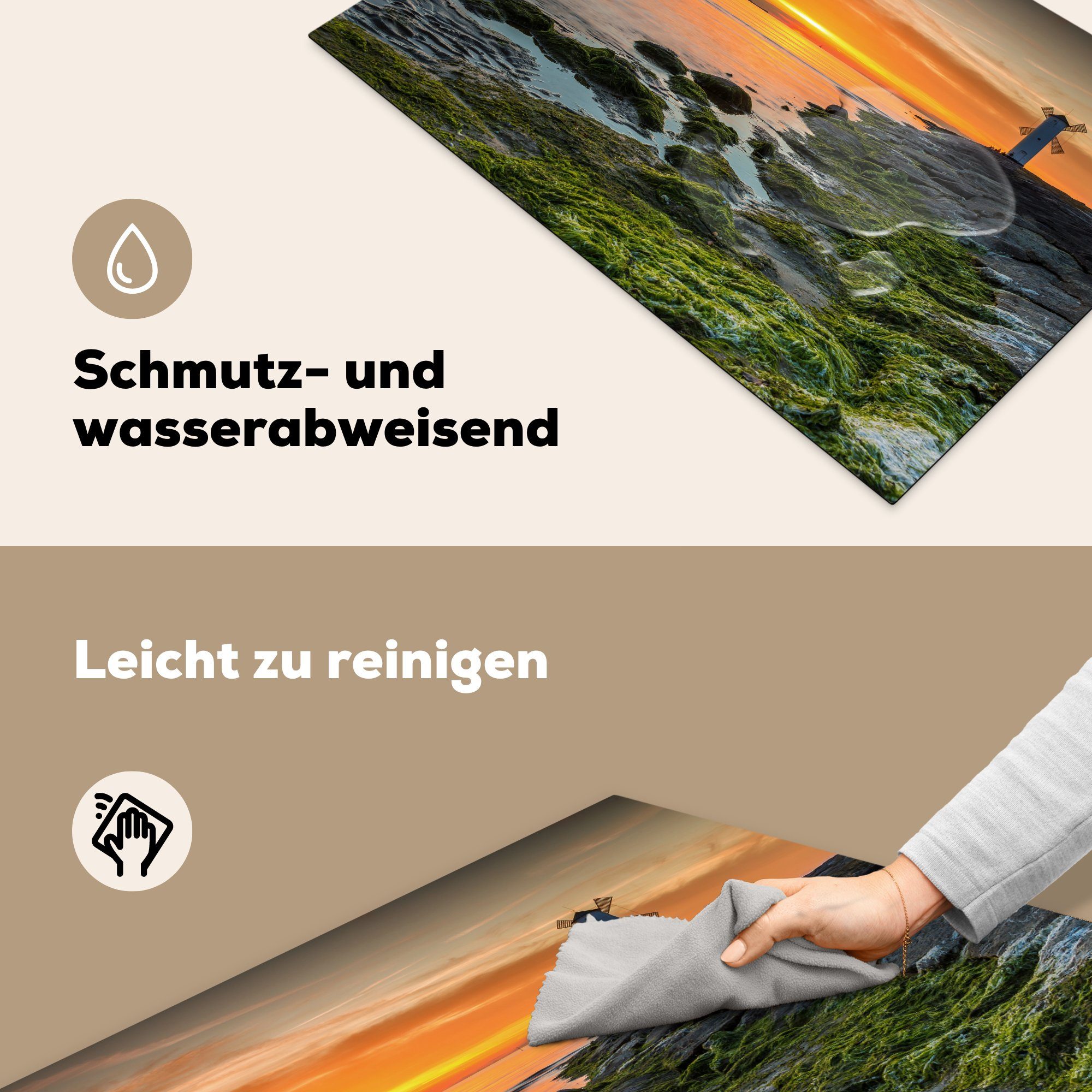 Meer Vinyl, 81x52 tlg), Windmühle, Schutz MuchoWow Herdblende-/Abdeckplatte cm, - (1 küche, Induktionskochfeld für die Ceranfeldabdeckung