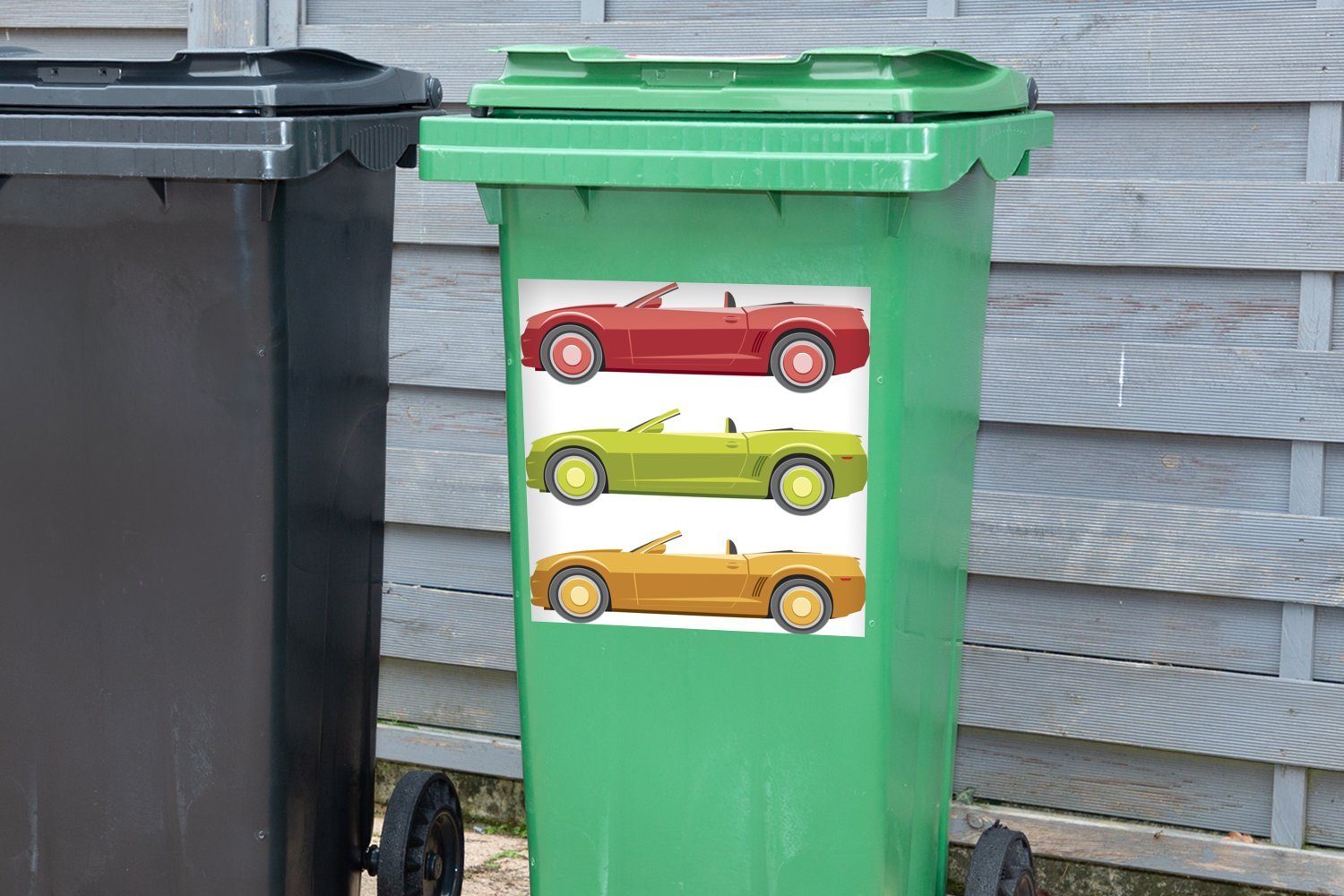 MuchoWow Wandsticker Drei Illustrationen eines (1 Muscle Mülltonne, St), Container, Mülleimer-aufkleber, Abfalbehälter Cars Sticker