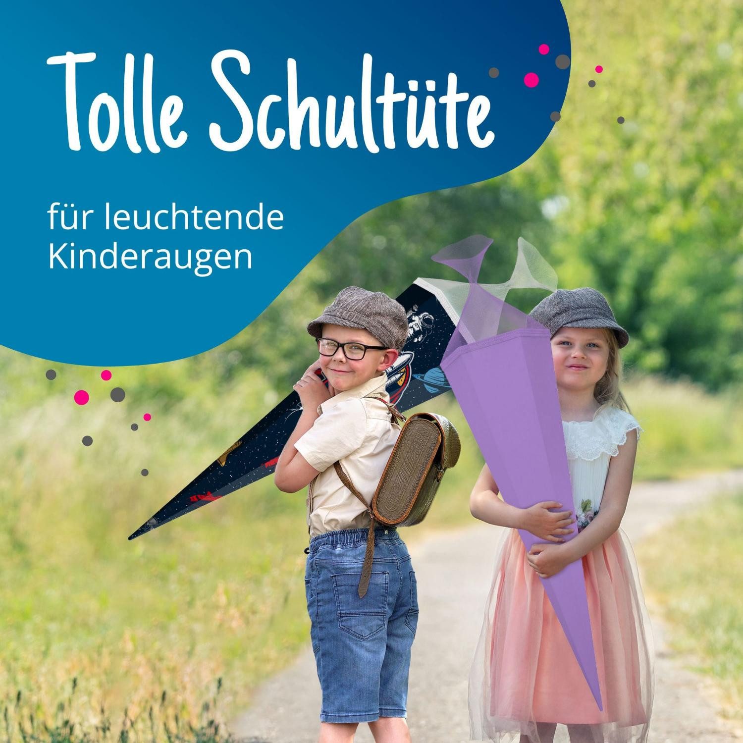itenga Schultüte itenga Bastelschultüte mit Verschluss LILA 6eckig 85cm