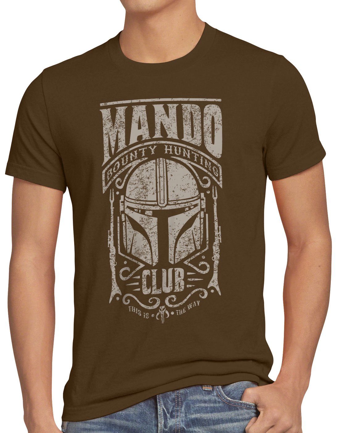 style3 Print-Shirt Herren T-Shirt Mando baby yoda bounty hunter braun