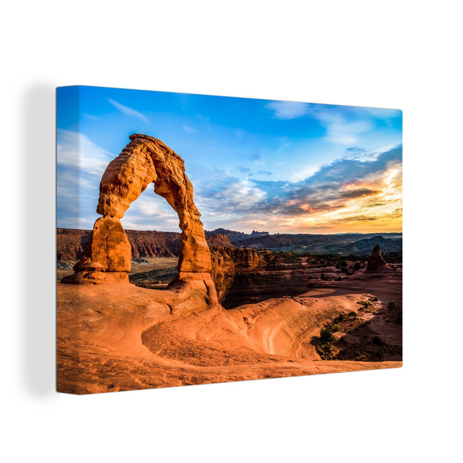 OneMillionCanvasses® Leinwandbild Ein farbenfroher Himmel über der Wüste des Arches National Park, (1 St), Wandbild Leinwandbilder, Aufhängefertig, Wanddeko, 30x20 cm