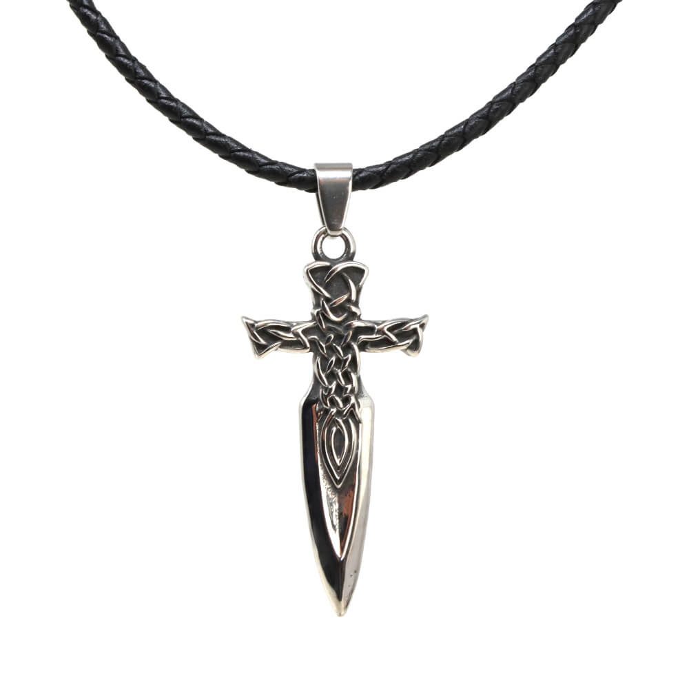 Kette mit Anhänger Lederkette Edelstahlkette 316L KNOTEN SCHWERT