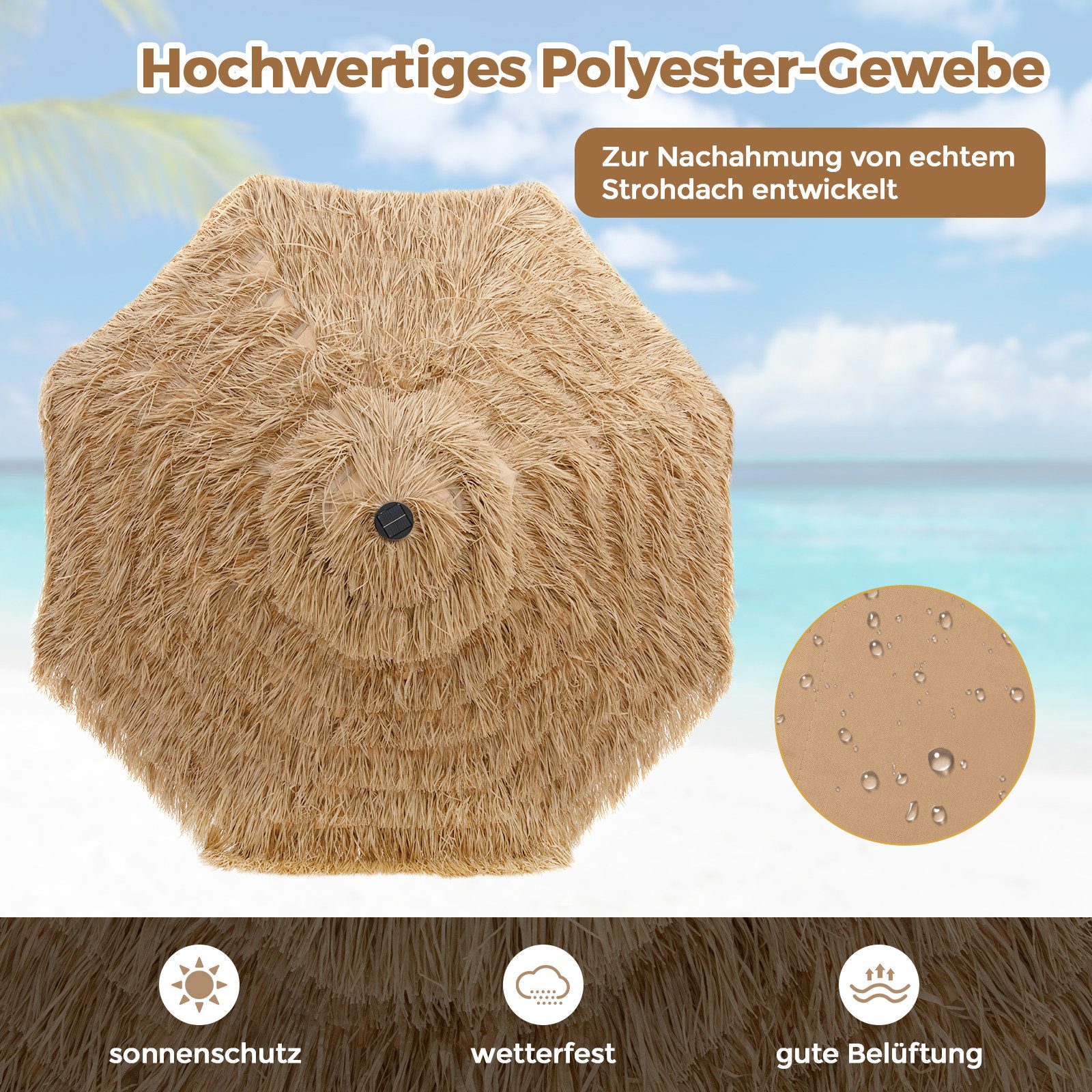 KOMFOTTEU Sonnenschirm, Strohschirm um 30° knickbar günstig online kaufen
