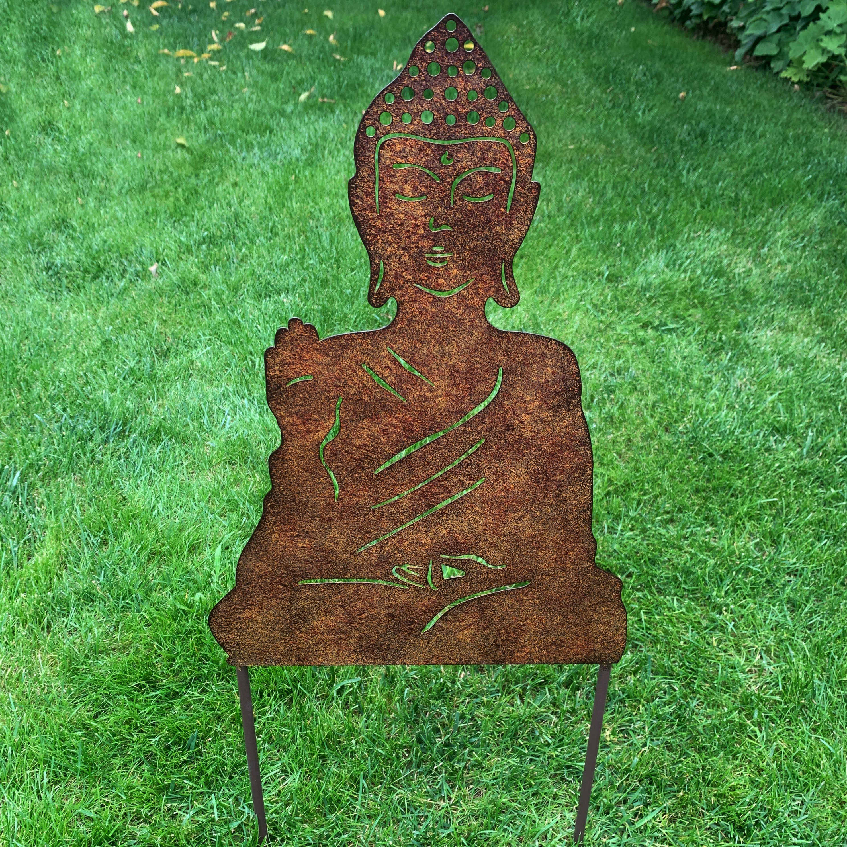 Buddha K&L 65cm Deko Metallschild Shui Roststecker Edelrost Wall Gartenstecker Feng langlebige (Metallstecker) Art Gartenschild