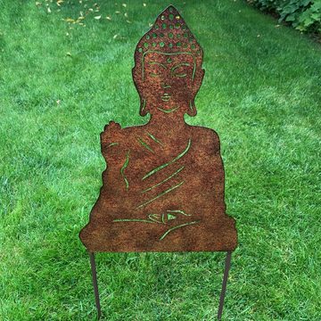 K&L Wall Art Gartenstecker Buddha Gartenschild Edelrost 65cm Roststecker Metallschild (Metallstecker) langlebige Feng Shui Deko