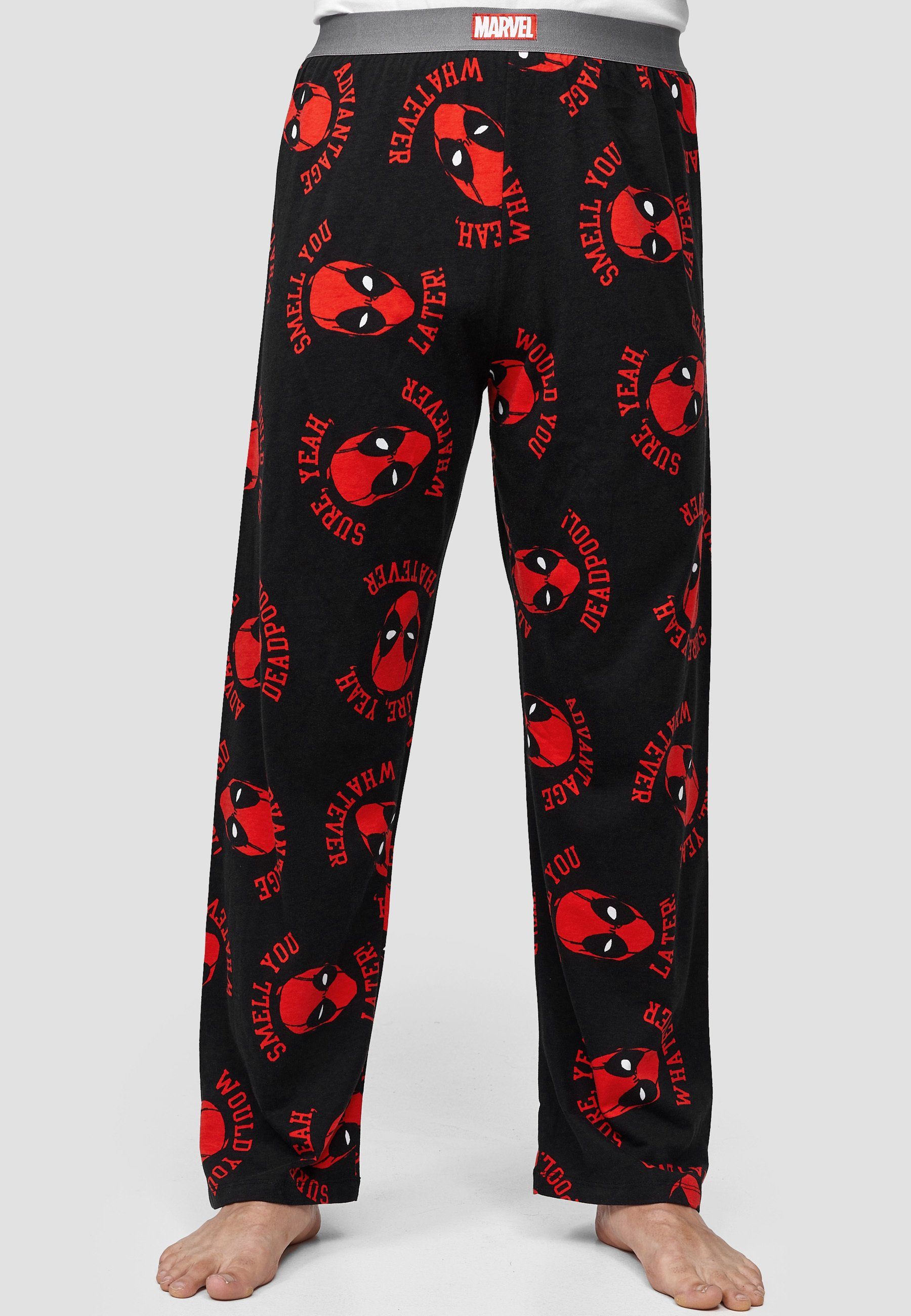 Recovered Pyjamahose Marvel Deadpool Slogan Heads GOTS zertifizierte Bio-Baumwolle