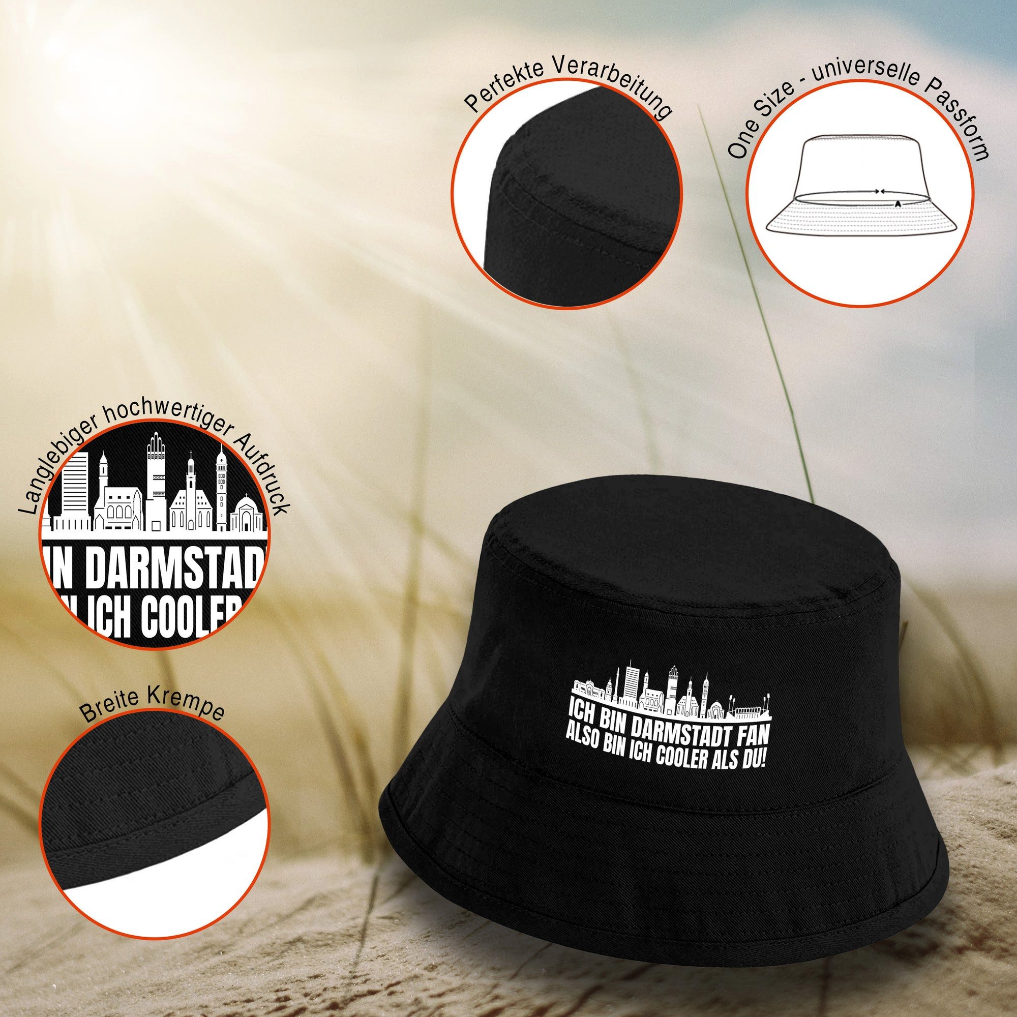 Herzbotschaft Sonnenhut Bucket Hat Ich bin Darmstadt Fan also bin ich cooler als du! (Unisex Einheitsgröße, Sommerhut mit Spruch, Festivalhut, Fischerhut) für Damen & Herren