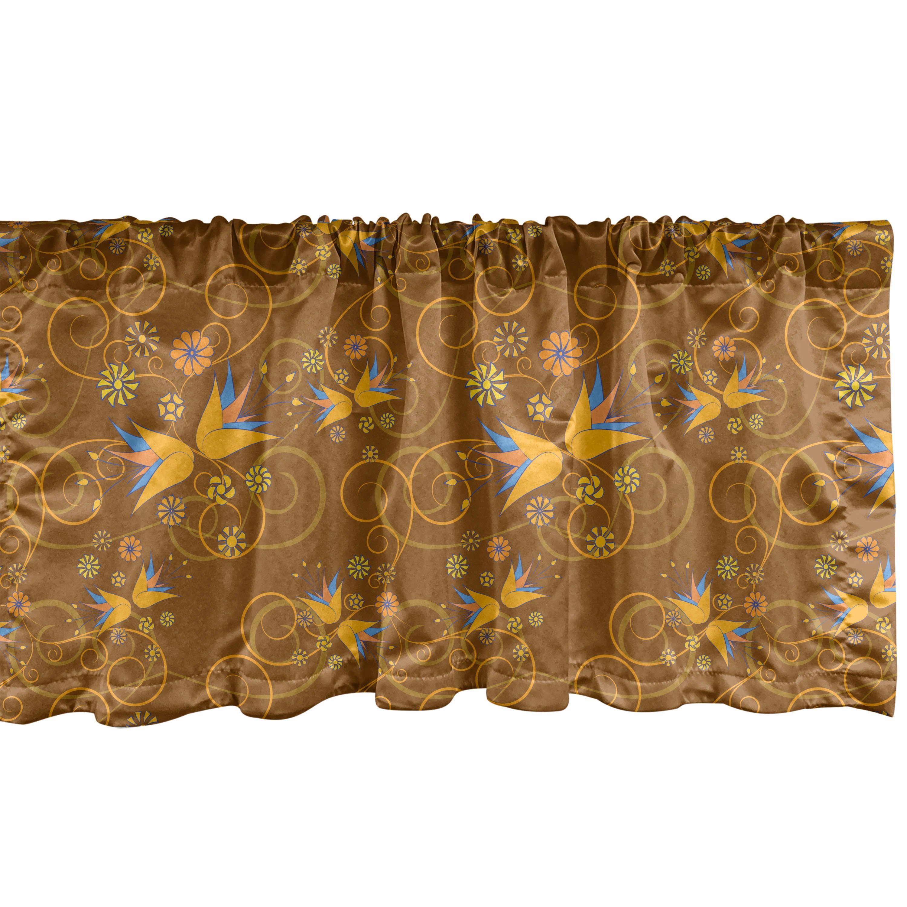 Scheibengardine Vorhang Volant für Küche Schlafzimmer Dekor mit Stangentasche, Abakuhaus, Microfaser, Blumen Glockenblume und Strudel