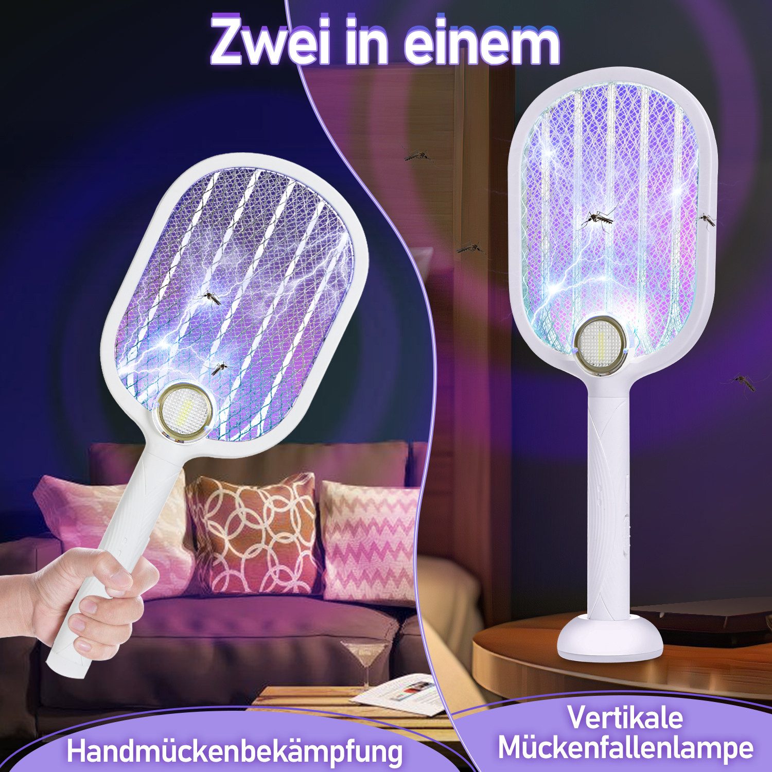 Clanmacy Fliegenwedler Elektrische Fliegenklatsche Insektenvernichter Fliegenfänger Insekten