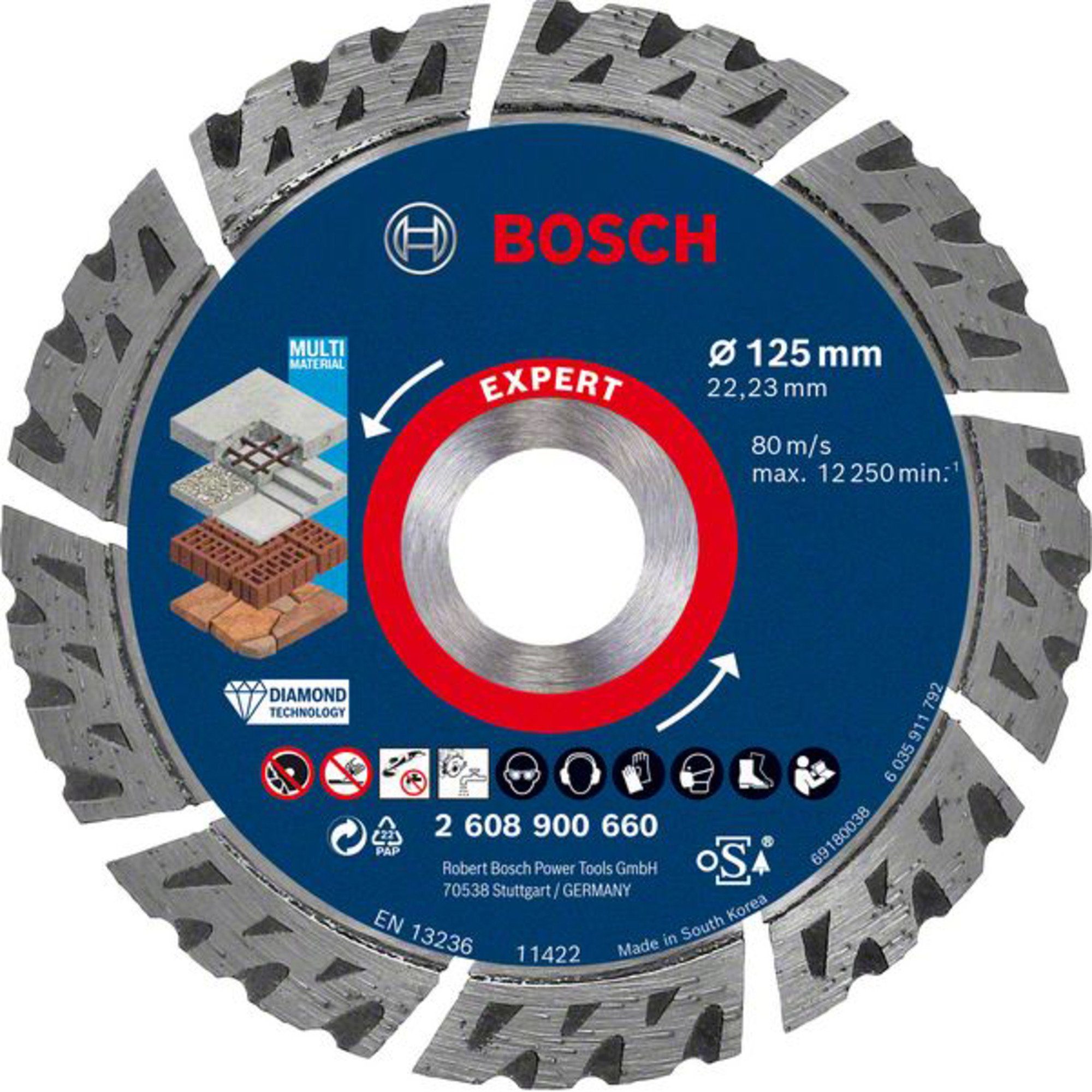 Bosch Professional Diamanttrennscheibe Expert MultiMaterial, Ø 125 mm,  22,23 x 2,2 x 12 mm, Materialeignung: Beton, Mauerwerk, Stein