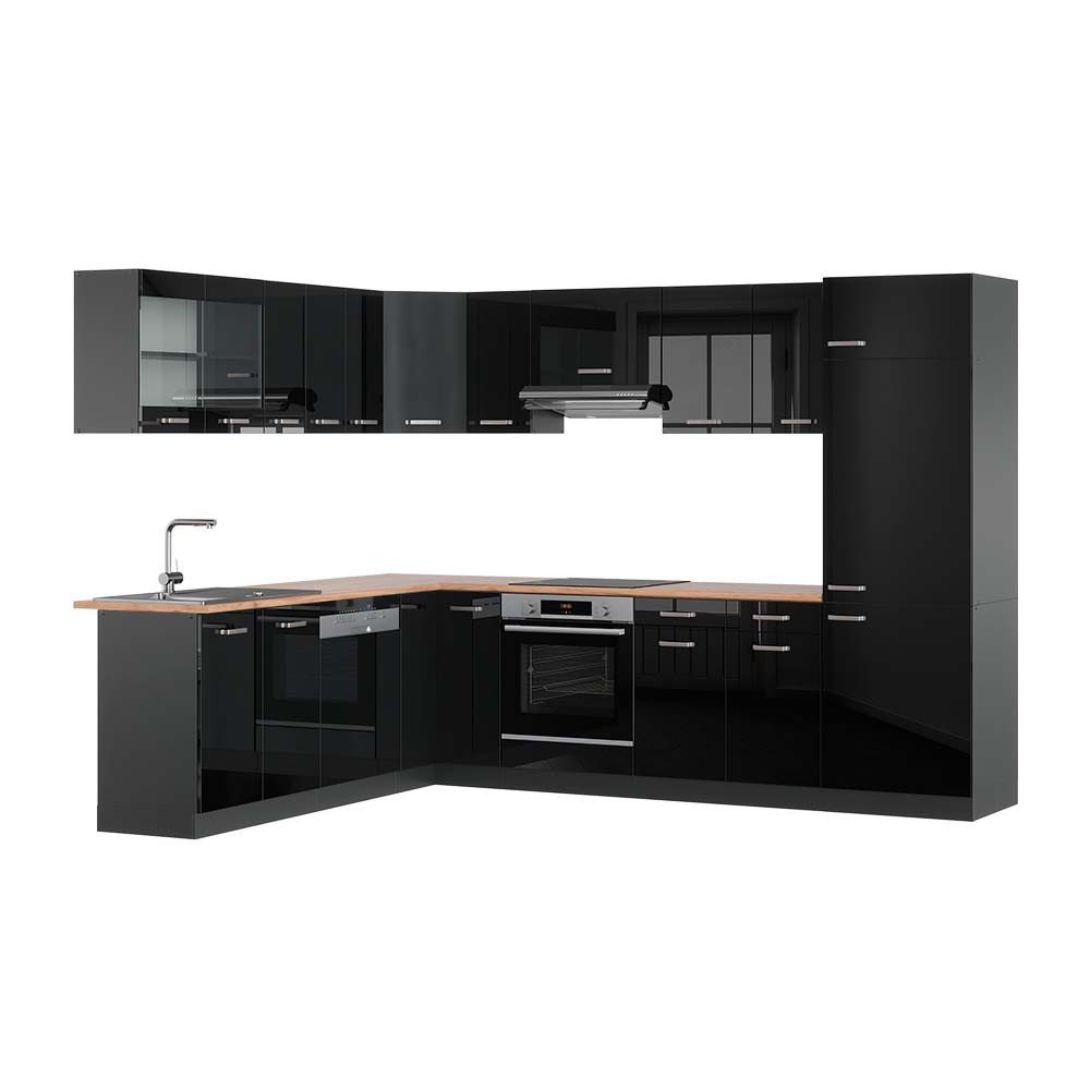 Vicco Winkelküche R-Line, Schwarz Hochglanz/Anthrazit, 227 günstig online kaufen