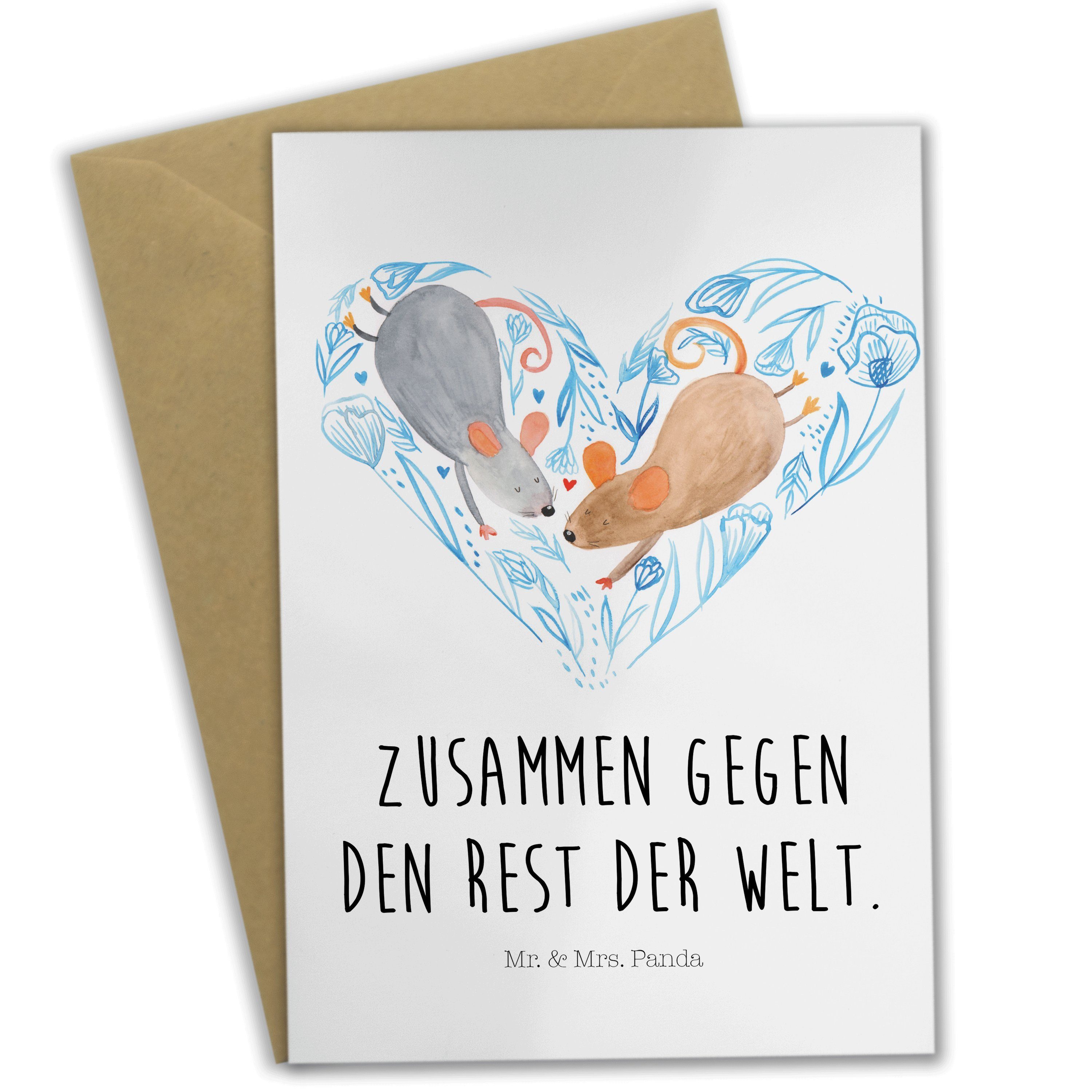 Mr. & Mrs. Panda Grußkarte Hochzeit Mäuse Herz Weiß Geschenk, Paar
