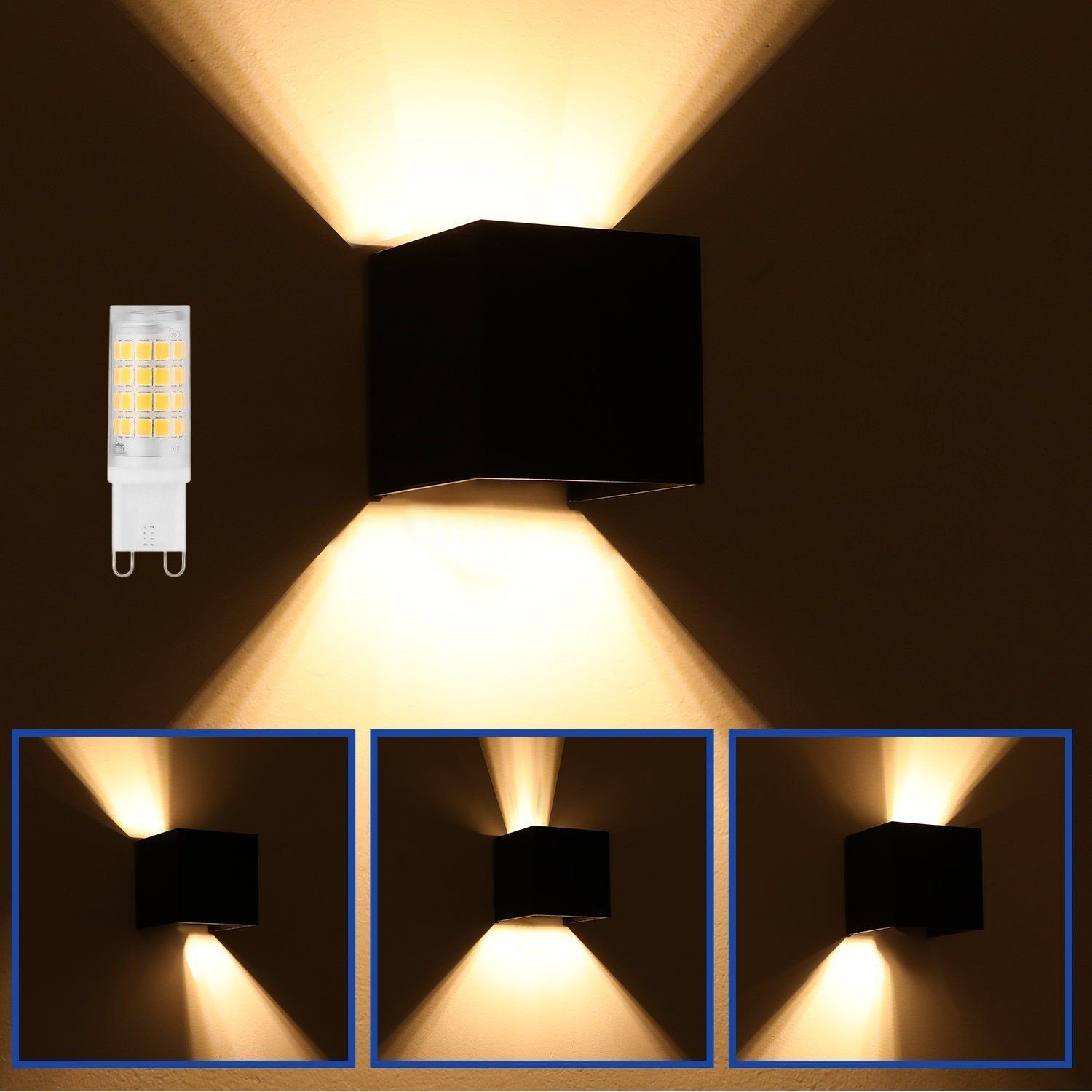LETGOSPT LED Wandleuchte G9 mit Bewegungsmelder LED Lampe Auf & ab  Aluminium Wandleuchte, LED fest integriert, warmweiß, verstellbarer  Abstrahlwinkel mit Bewegungsmelder, Außenbeleuchtung 3000K