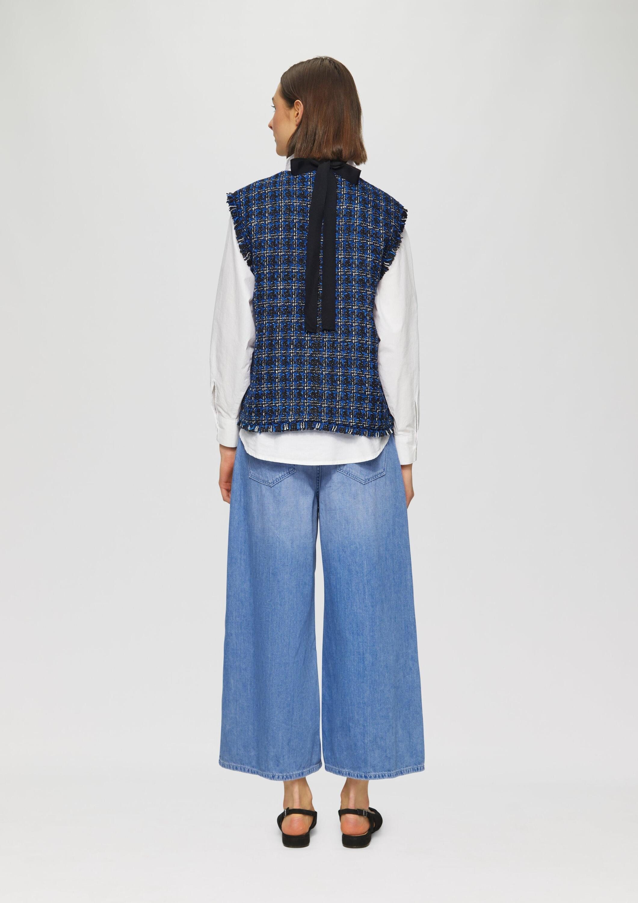 s.Oliver Funktionsweste Indoor-Weste Bouclé-Weste mit Fransen und Brusttaschen