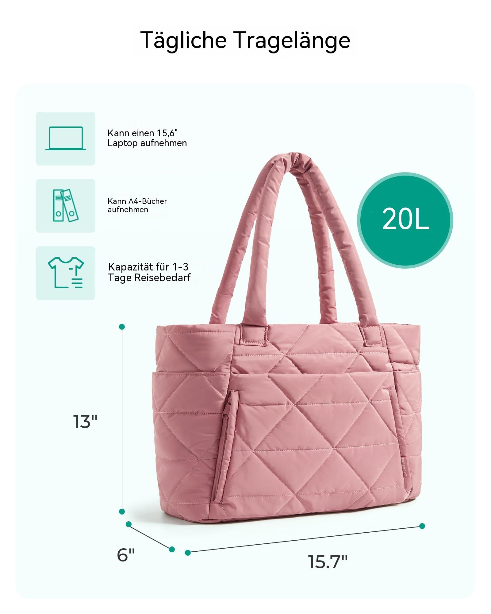 nsihing Schultertasche Handtasche damen Umhängetaschen crossbody bag, Große Stepp-Tasche mit Reißverschluss und mehreren Fächern – Bild 3 von 5