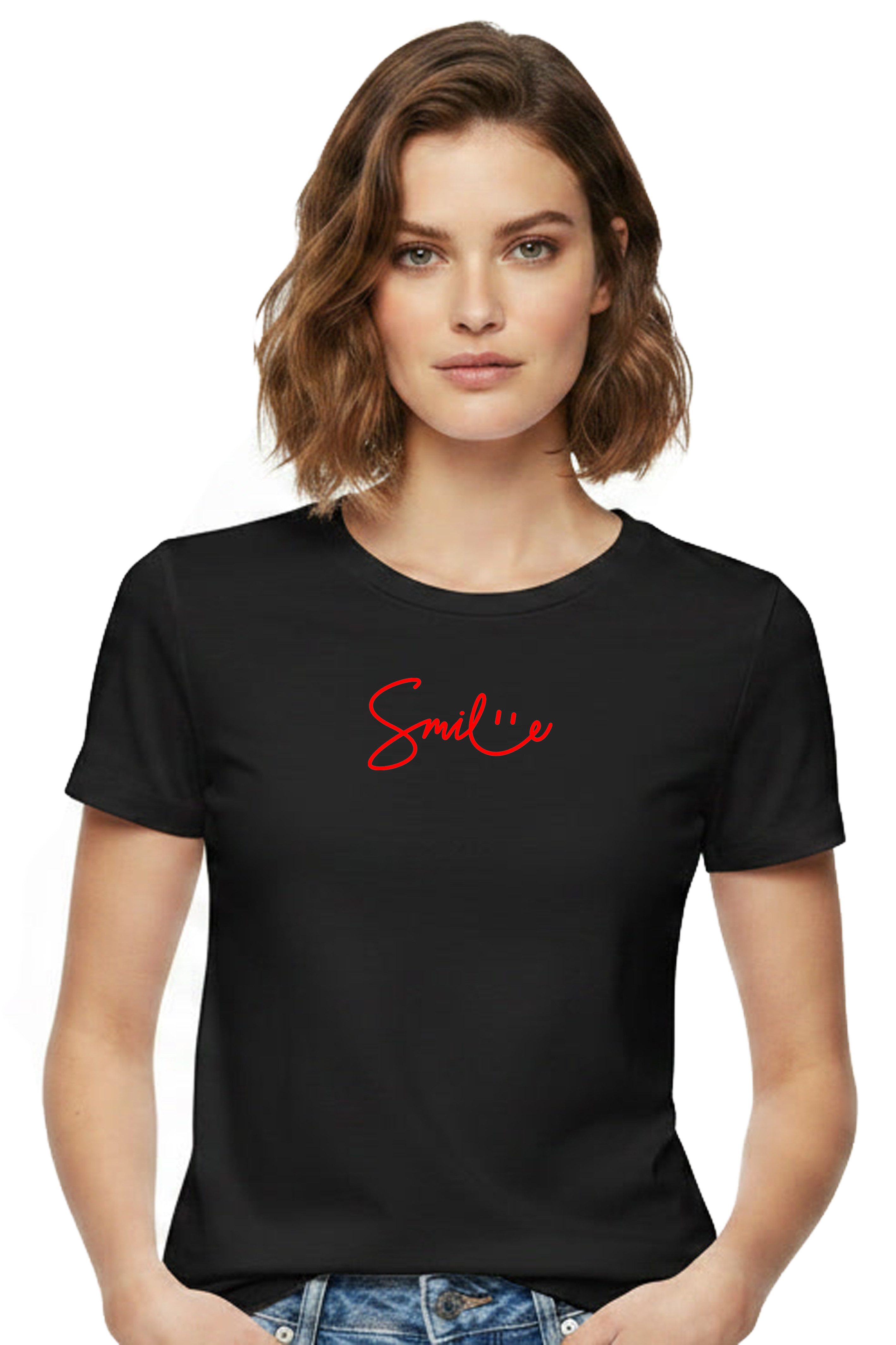 Banco T-Shirt Damen Shirt Basic Top Sommer Rundhals Smile hochwertiger Print